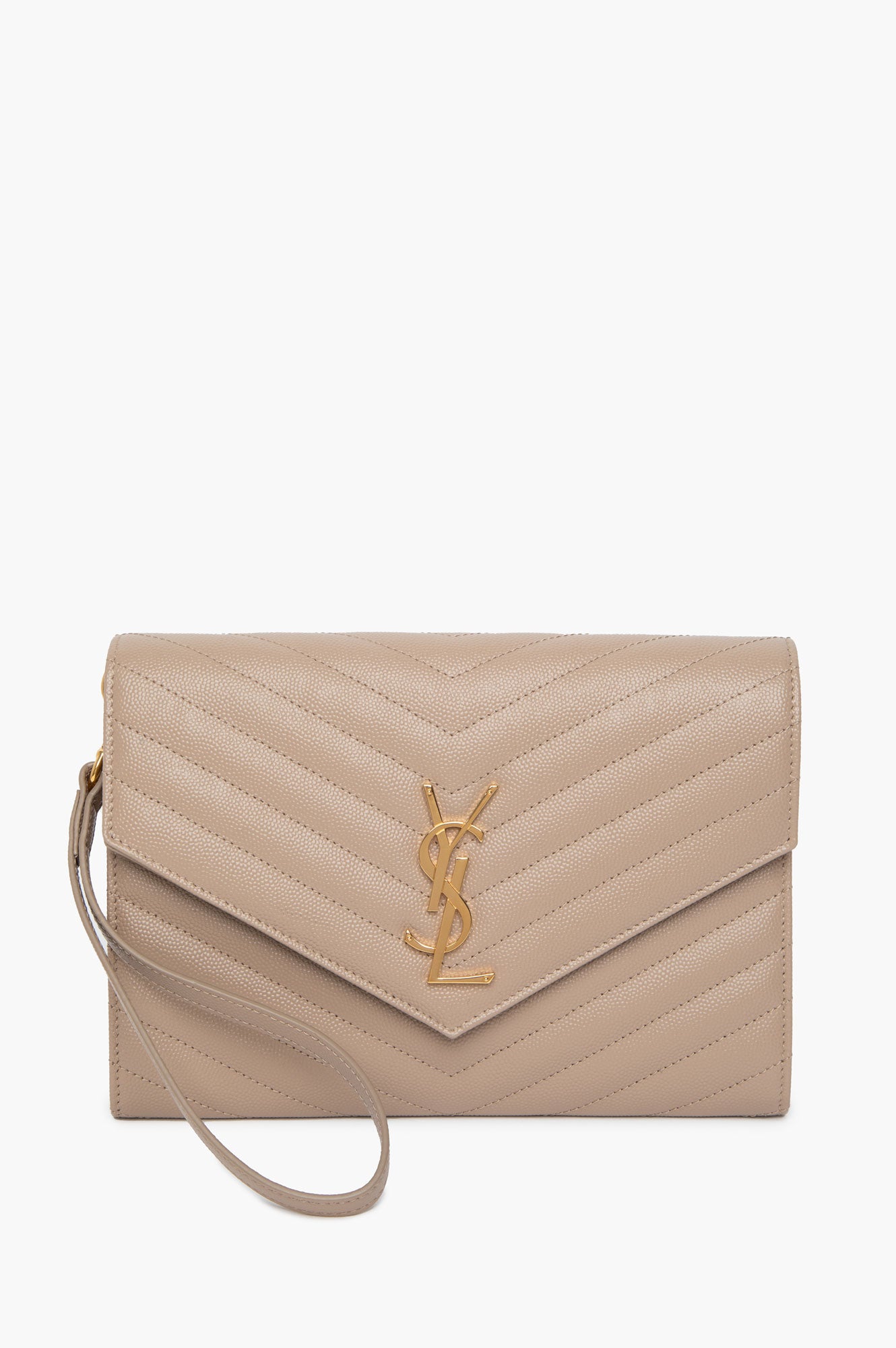 Saint Luarent Dark Beige Cassandre Small Matelasse Leather Clutch