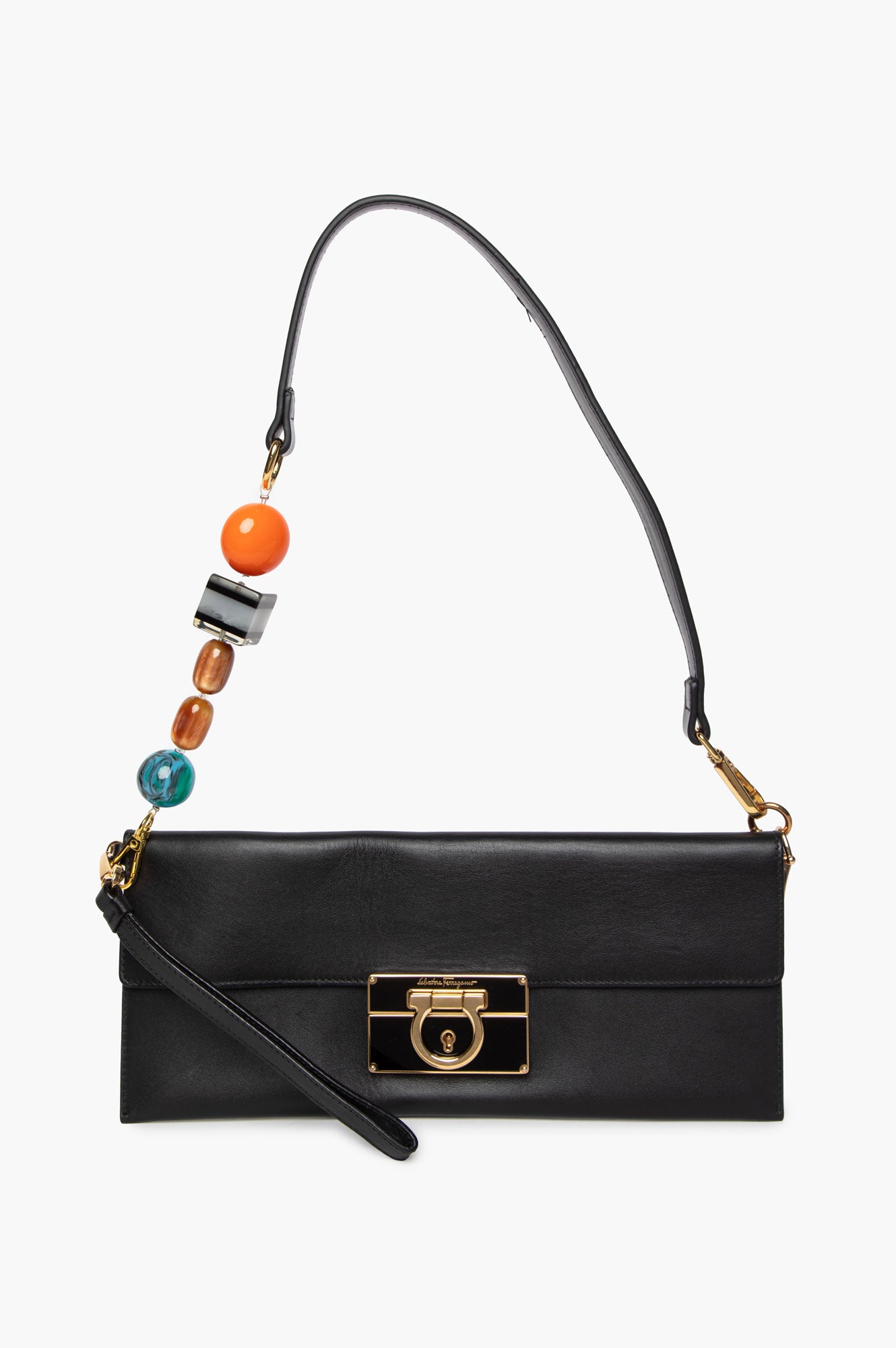 Salvatore Ferragamo Black Leather Afef Lock Story Wristlet Clutch
