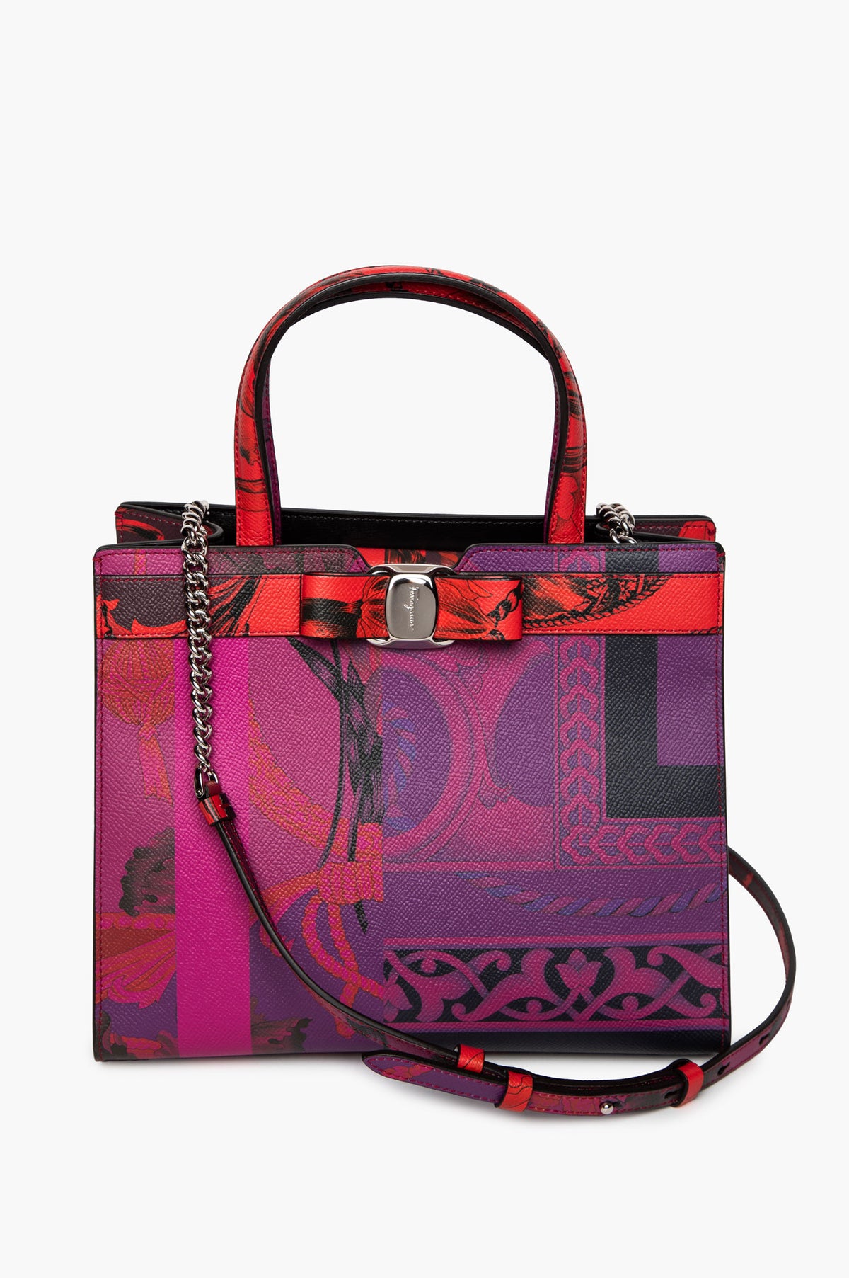 Salvatore Ferragamo Heritage Print Calfskin Vara Bow Top Handle Bag