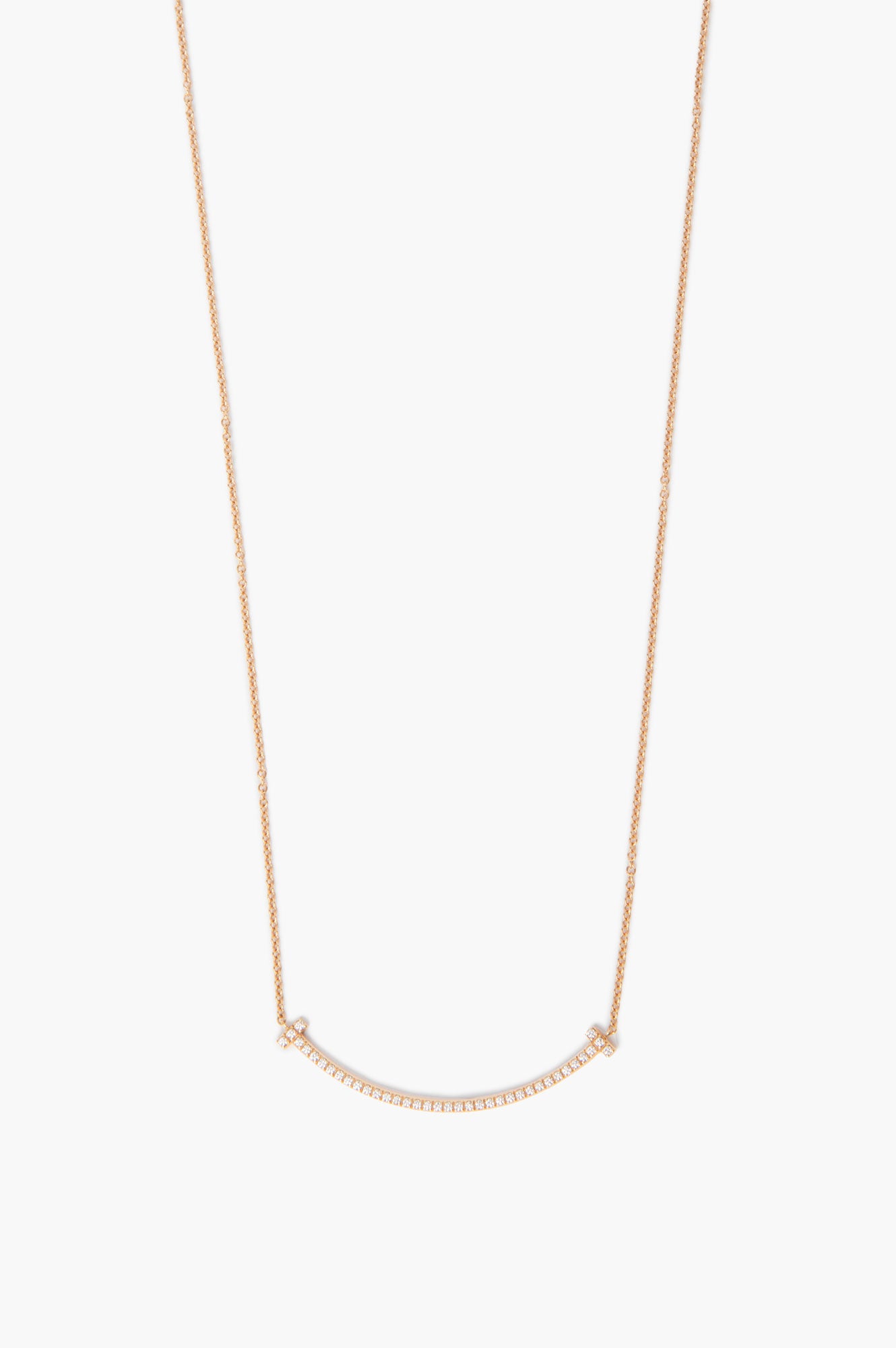 Tiffany & Co. 18k Rose Gold with Diamonds T Smile Pendant Necklace