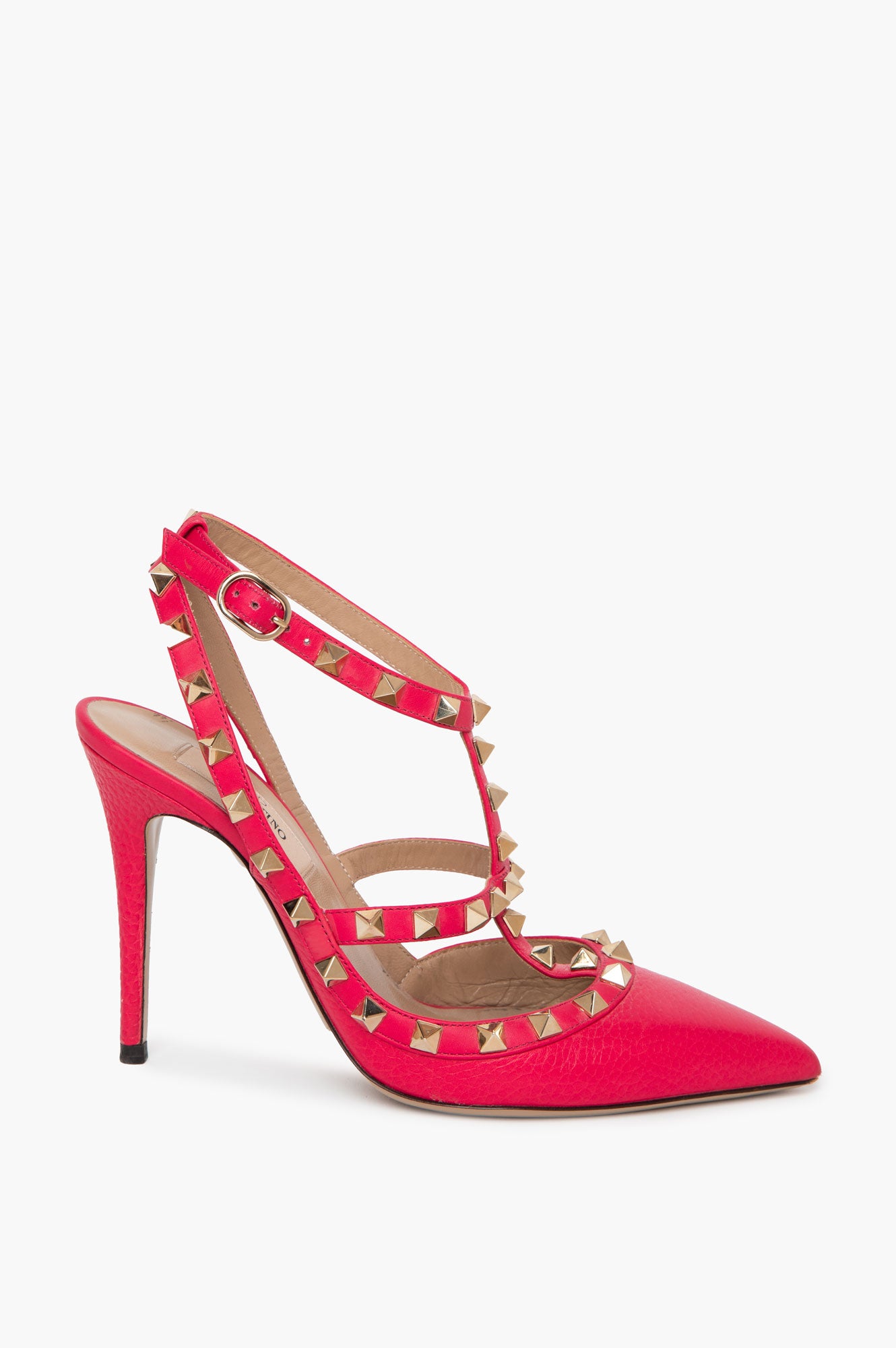 Valentino Garavani Hot Pink Grained Leather Rockstud Cage Pumps Size 36