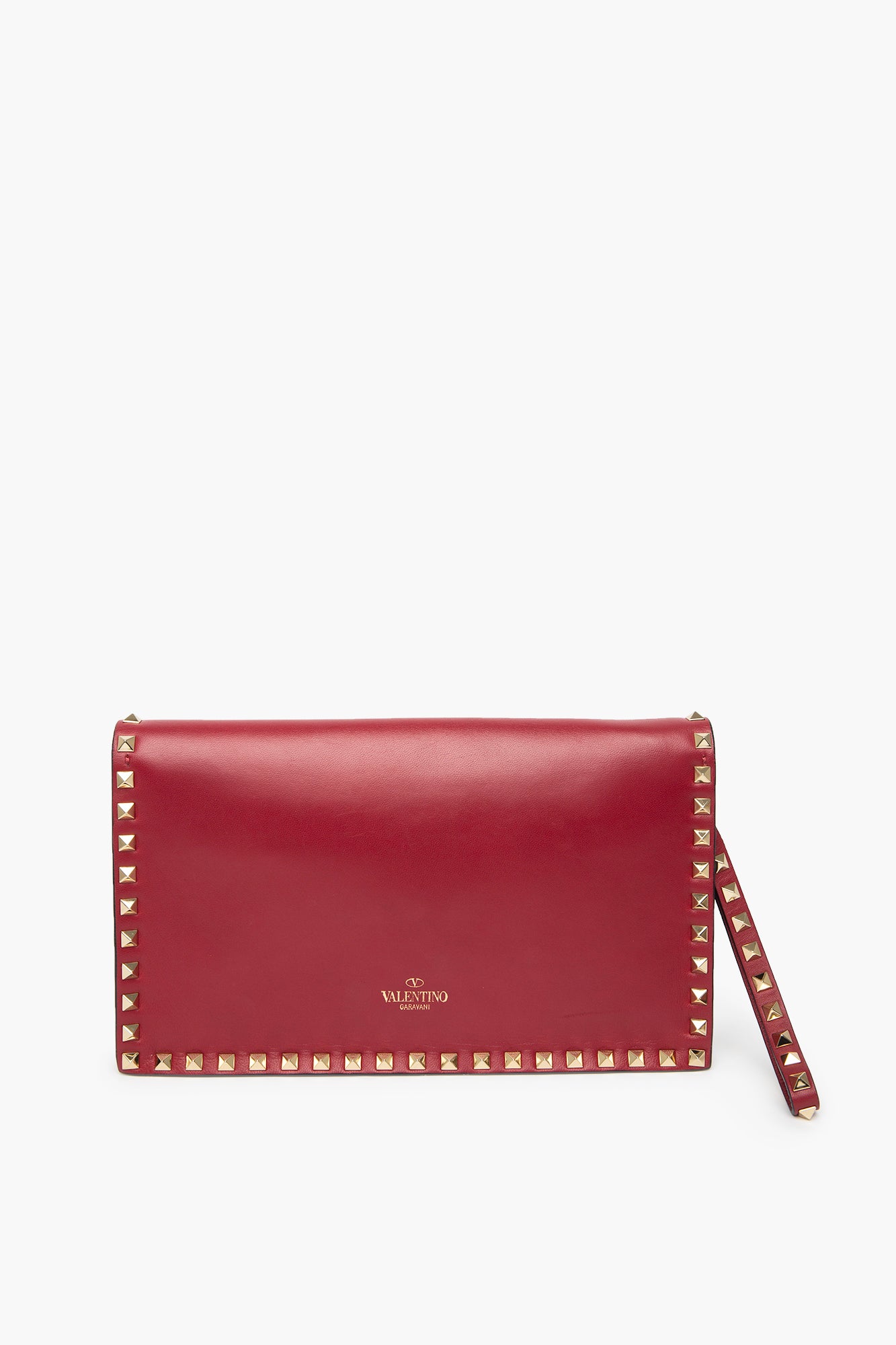 Valentino Red Lambskin Rockstud Clutch