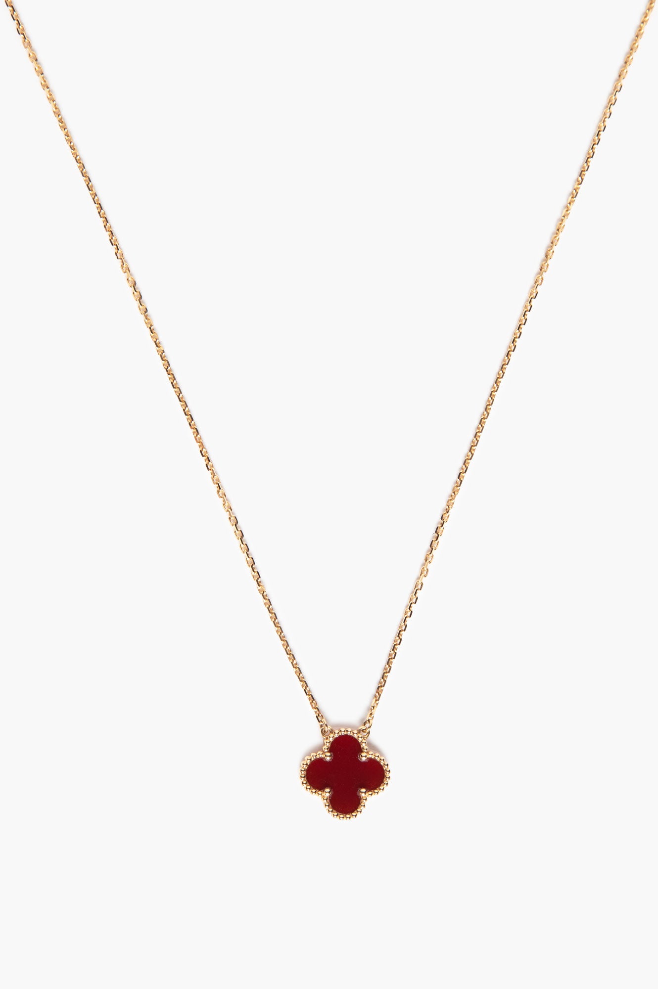 Van Cleef & Arpels 18k Gold Carnelian Vintage Alhambra Necklace