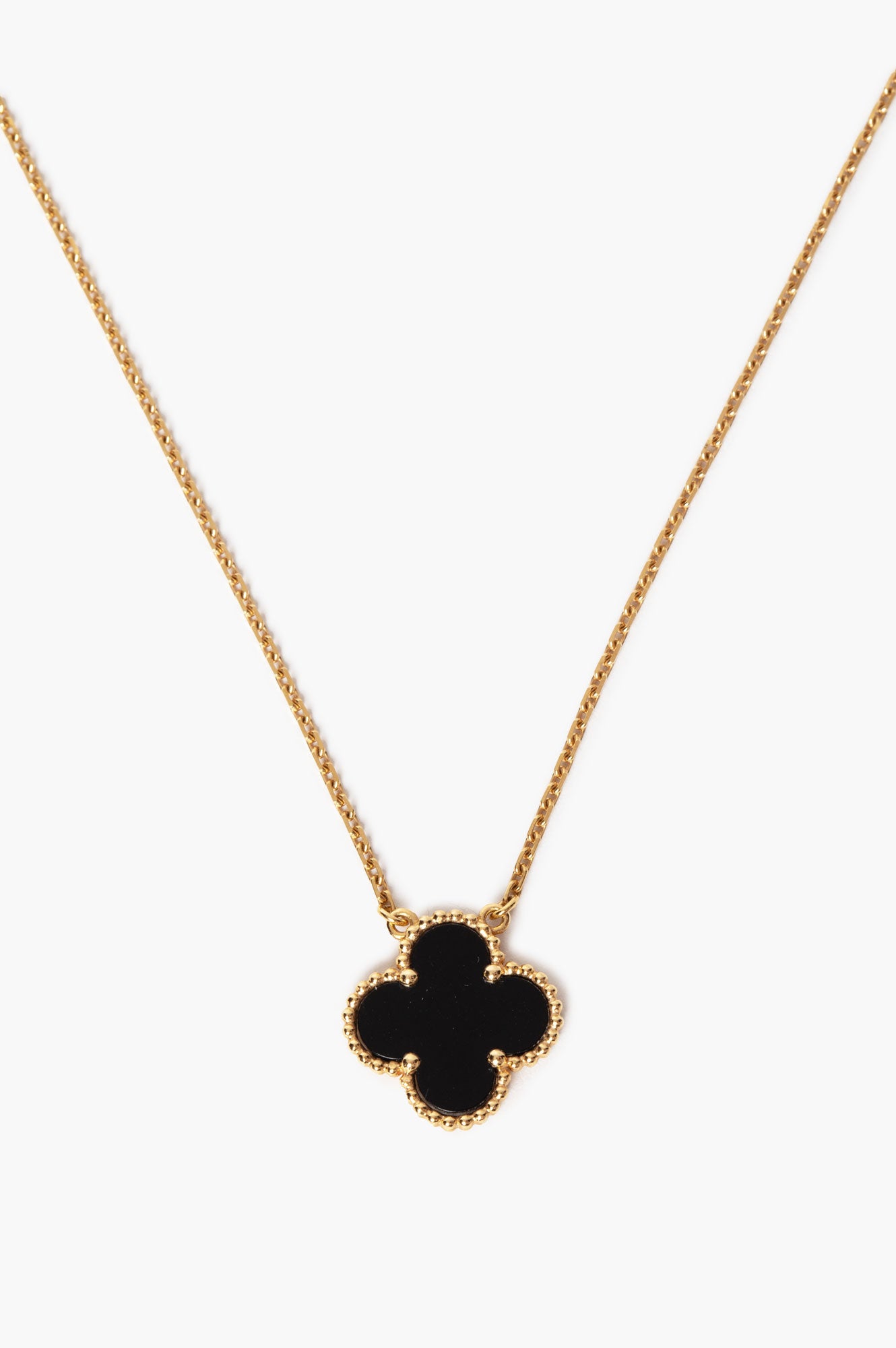 Van Cleef & Arpels 18k Gold Onyx Alhambra Necklace