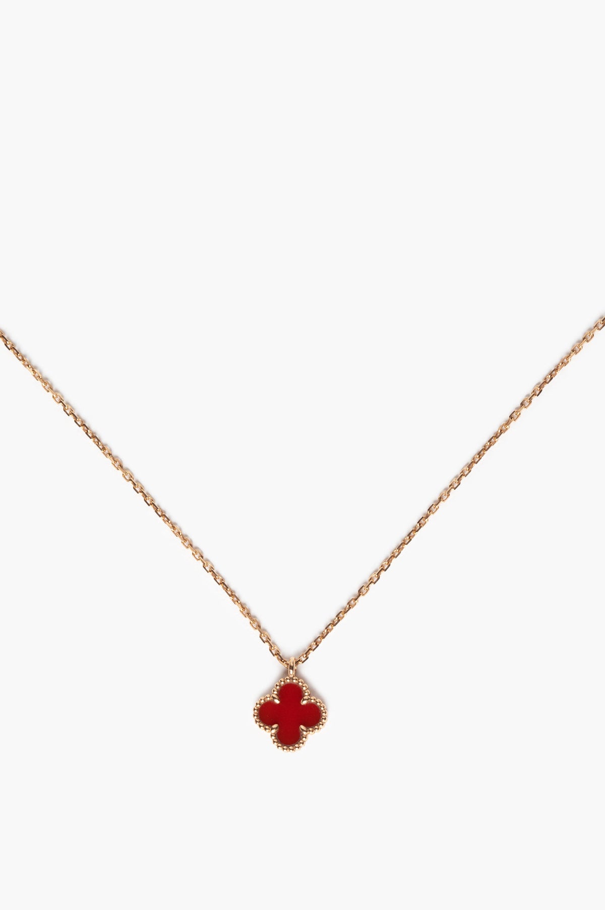 Van Cleef & Arpels 18k Rose Gold Carnelian Sweet Alhambra Pendant Necklace