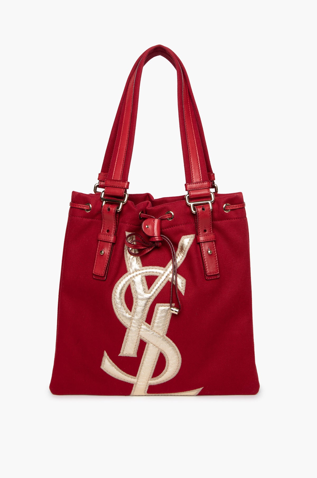Yves Saint Laurent Red Canvas Mini Kahala Drawstring Tote Bag
