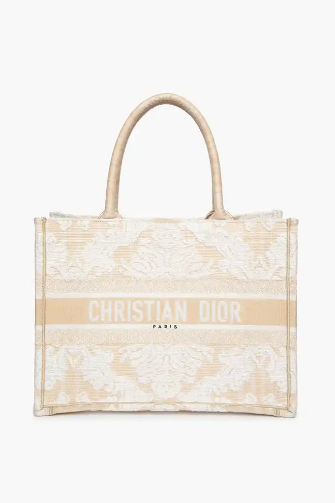 Christian Dior Beige Arabesque Embroidery Book Tote MM
