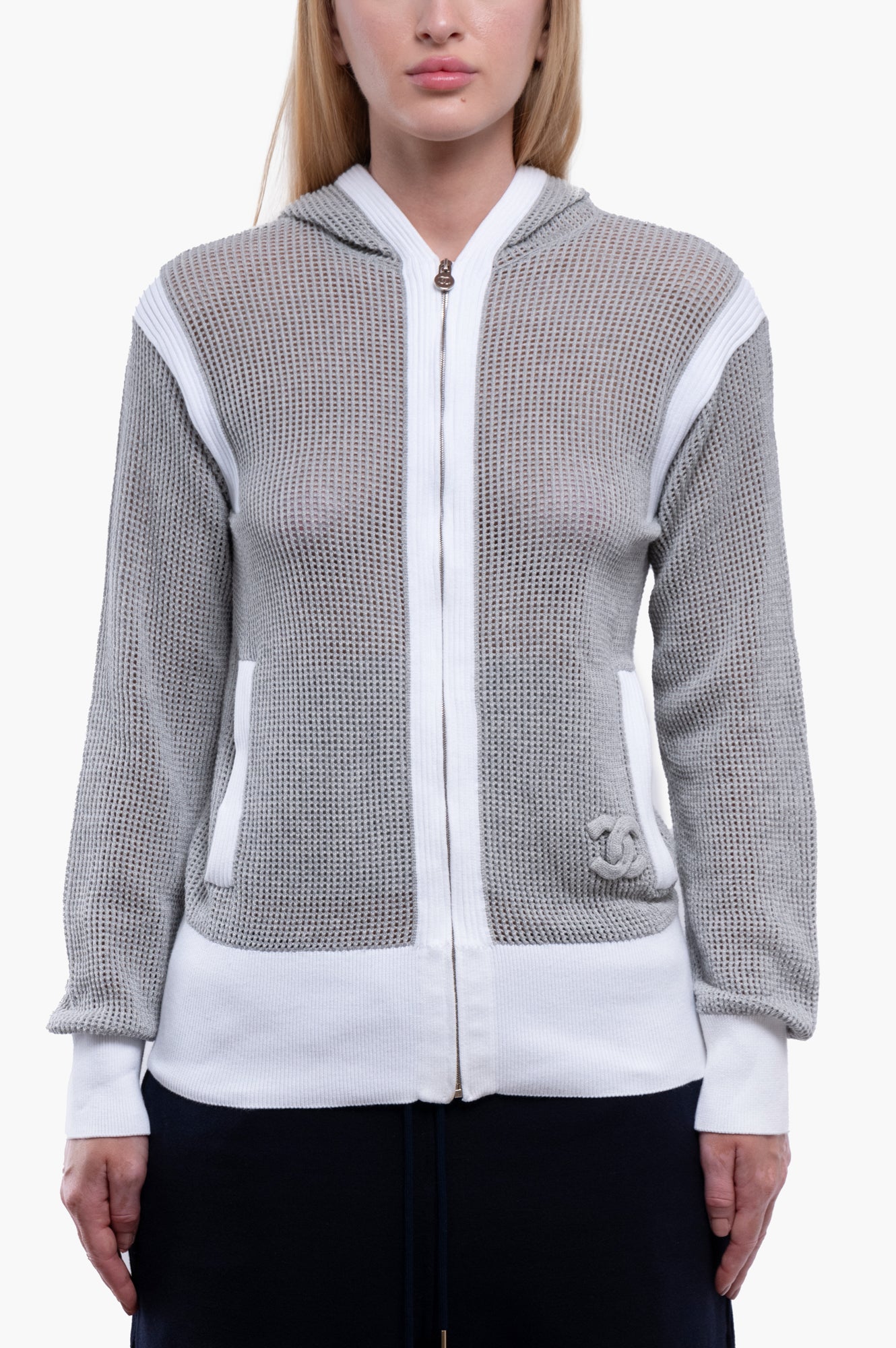Chanel Grey CC Logo Cardigan Size M/38