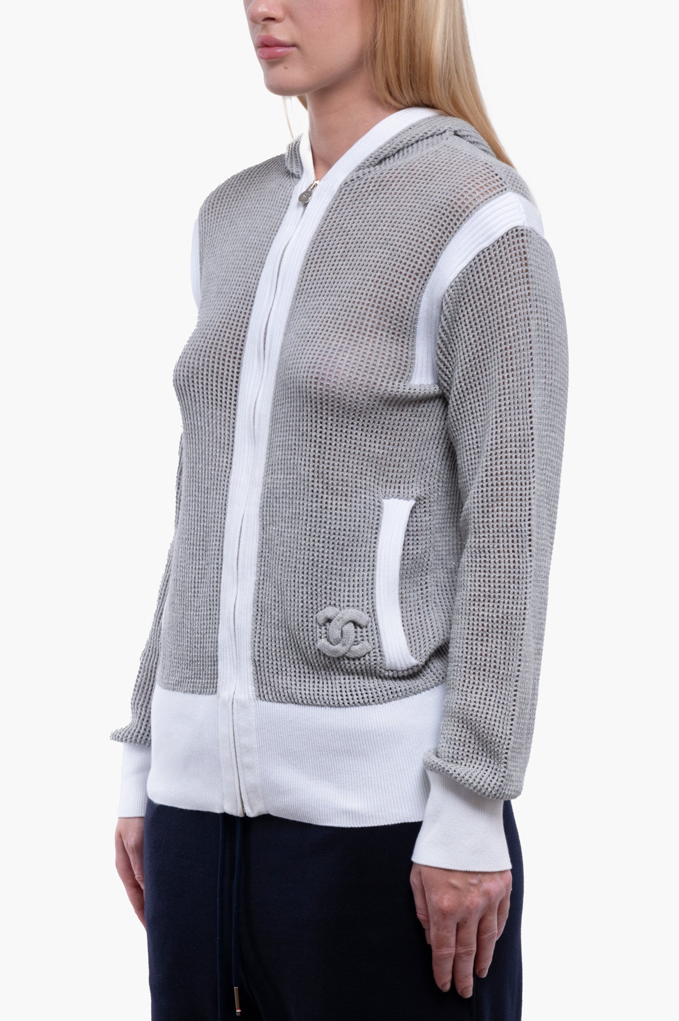 Chanel Grey CC Logo Cardigan Size M/38