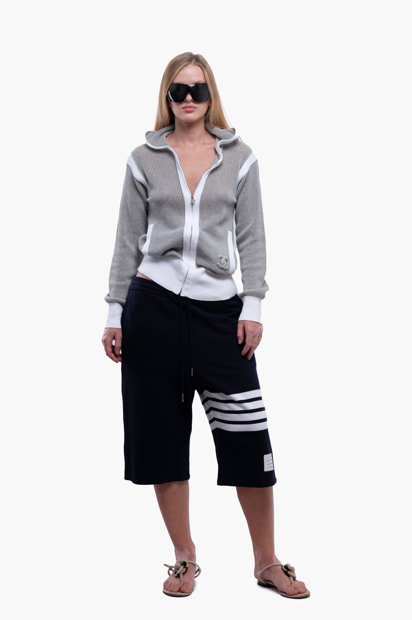 Chanel Grey CC Logo Cardigan Size M/38