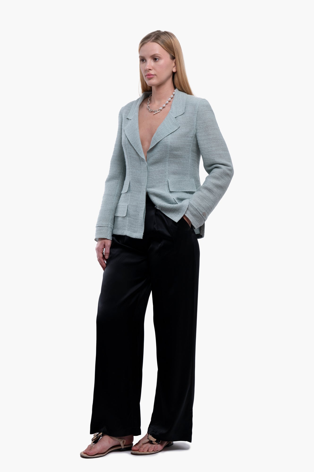 Chanel 2000 Green Linen Blazer Size 40