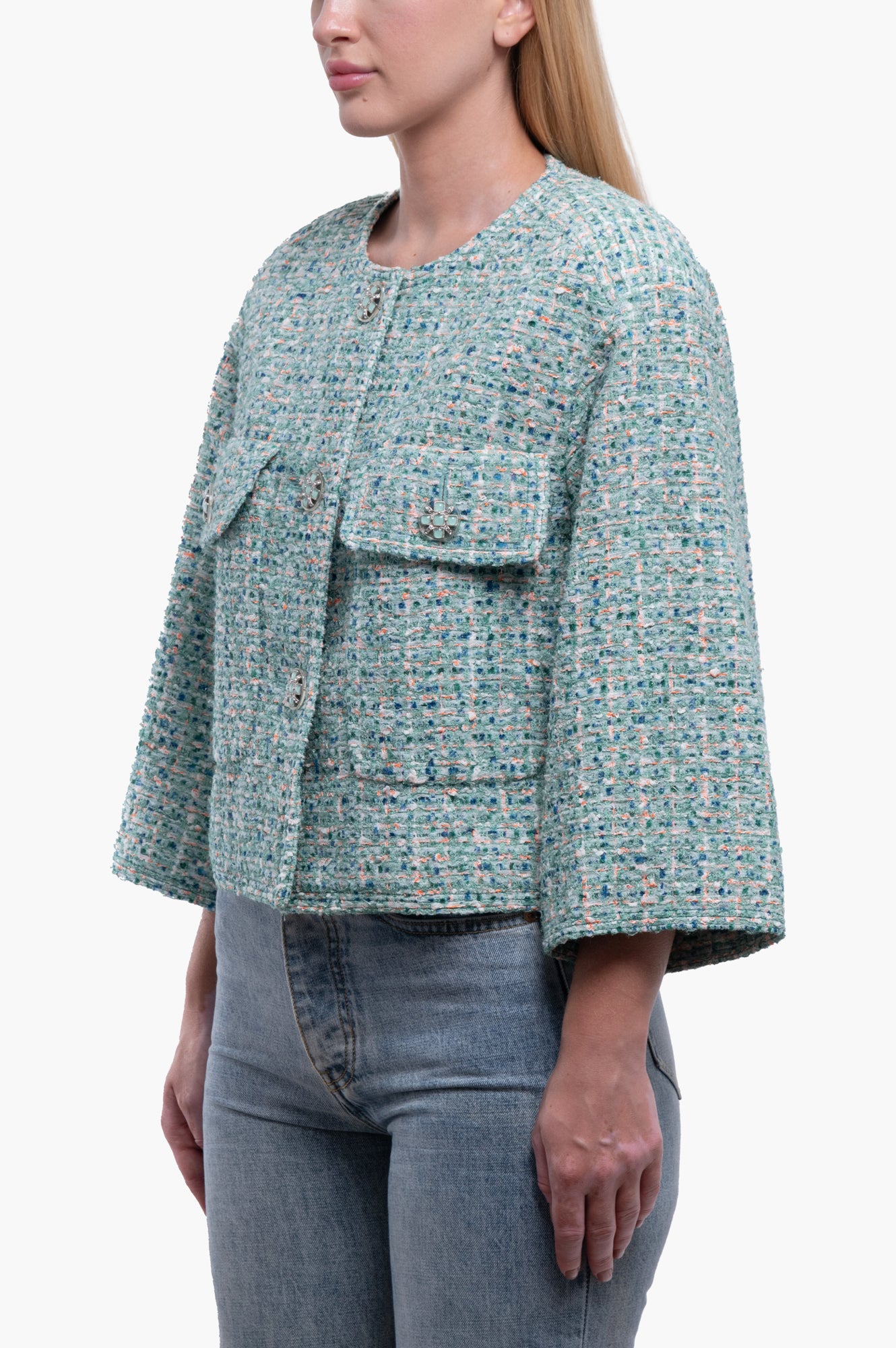 Chanel 2019 Green Tweed Pattern Jacket Size 34