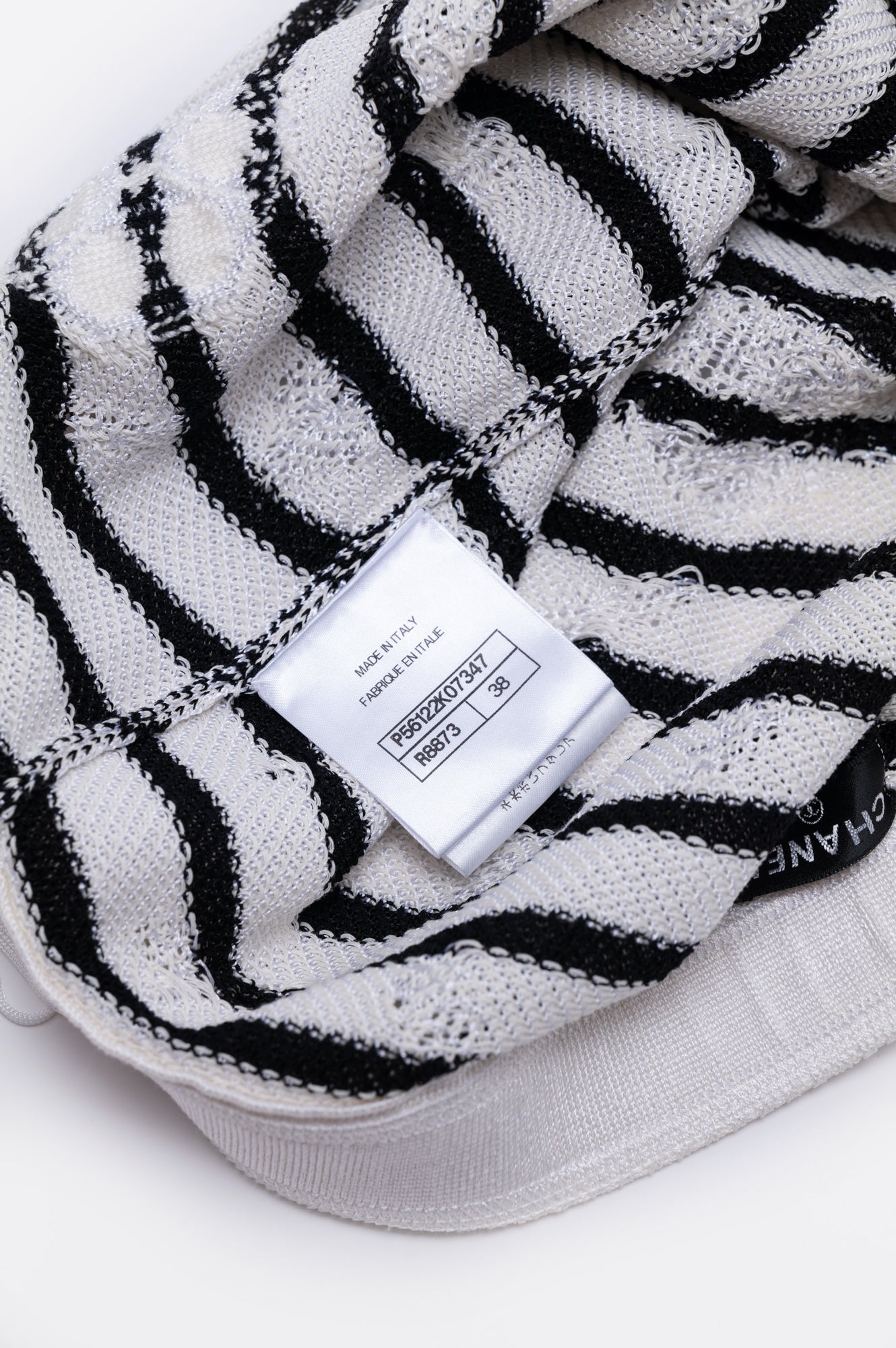 Chanel White and Black Viscose Striped Camellia Knit Skirt Size M/38