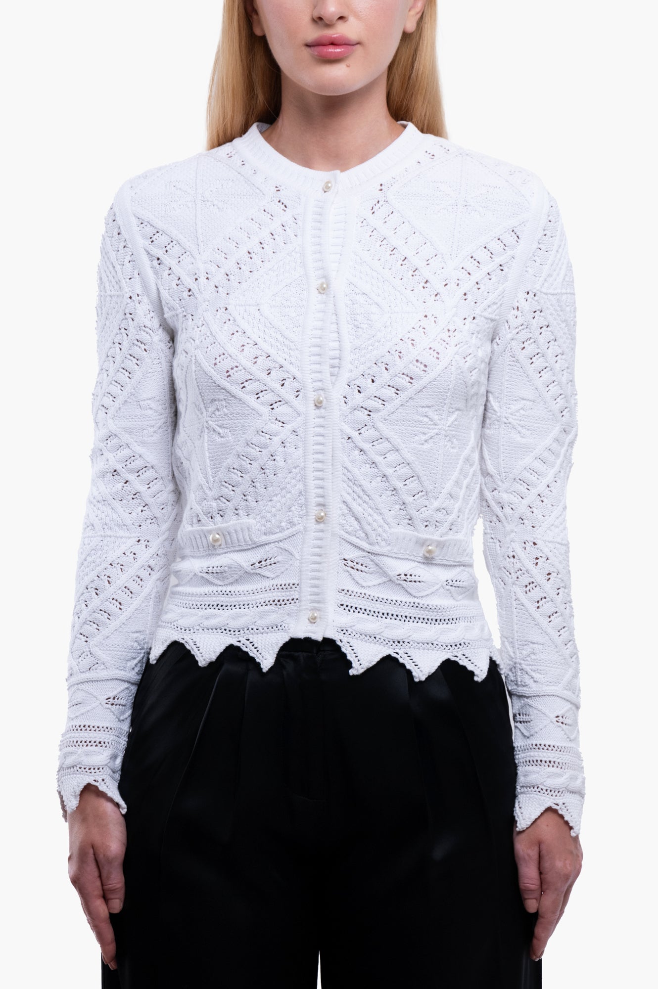 Chanel White Pearl Buttons Cardigan Size M/38
