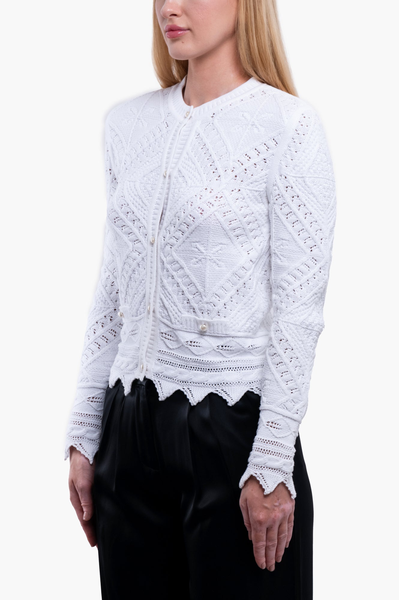 Chanel White Pearl Buttons Cardigan Size M/38