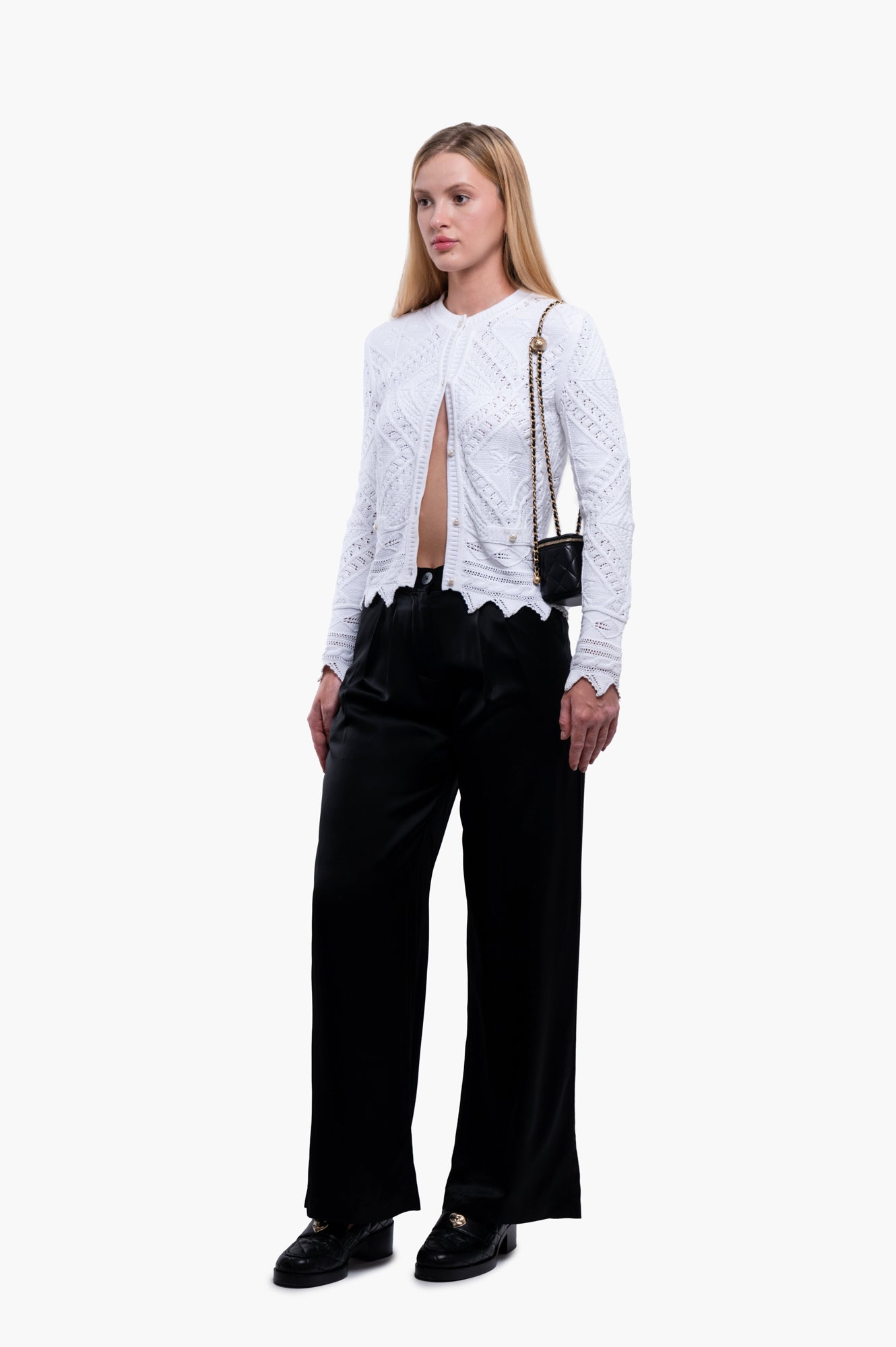 Chanel White Pearl Buttons Cardigan Size M/38