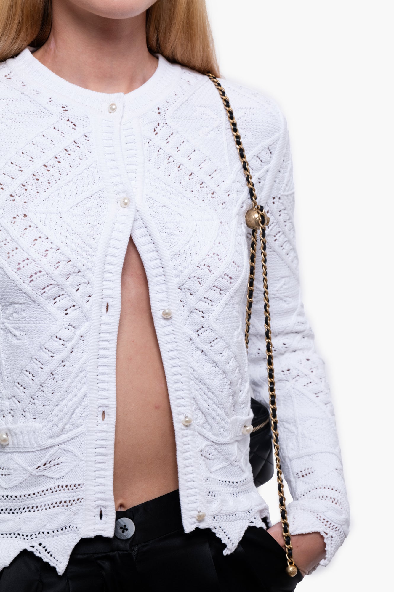 Chanel White Pearl Buttons Cardigan Size M/38