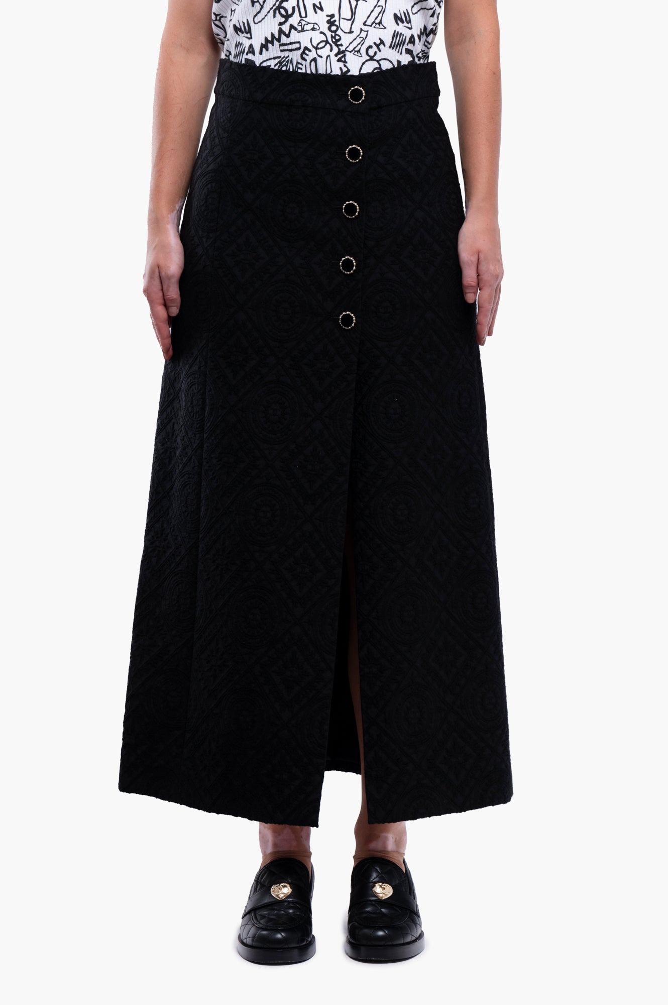 Chanel 2021A Black Maxi Wool Skirt Size 36