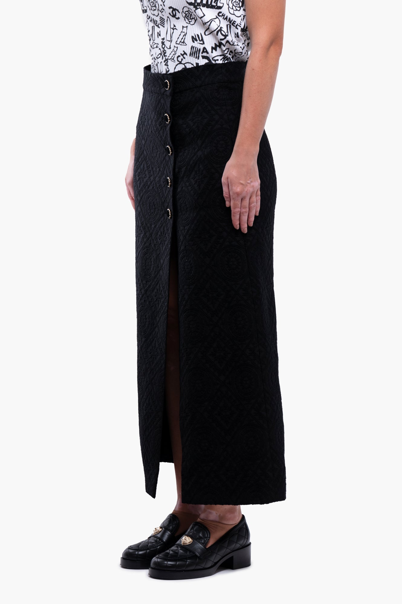 Chanel 2021A Black Maxi Wool Skirt Size 36