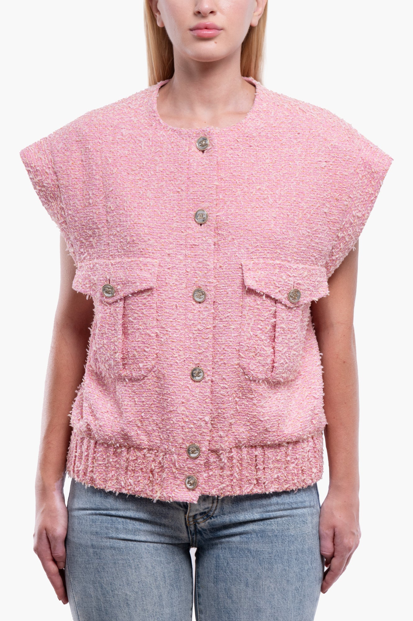 Chanel 2021S Pink Fantasy Tweed Vest Size 38/M