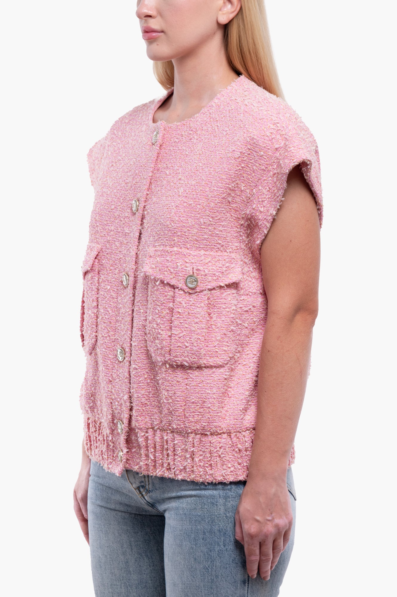 Chanel 2021S Pink Fantasy Tweed Vest Size 38/M