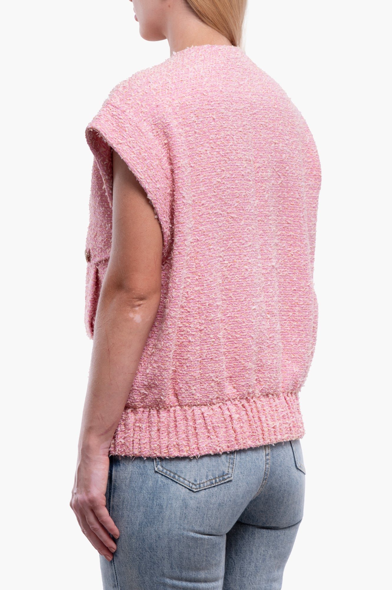 Chanel 2021S Pink Fantasy Tweed Vest Size 38/M
