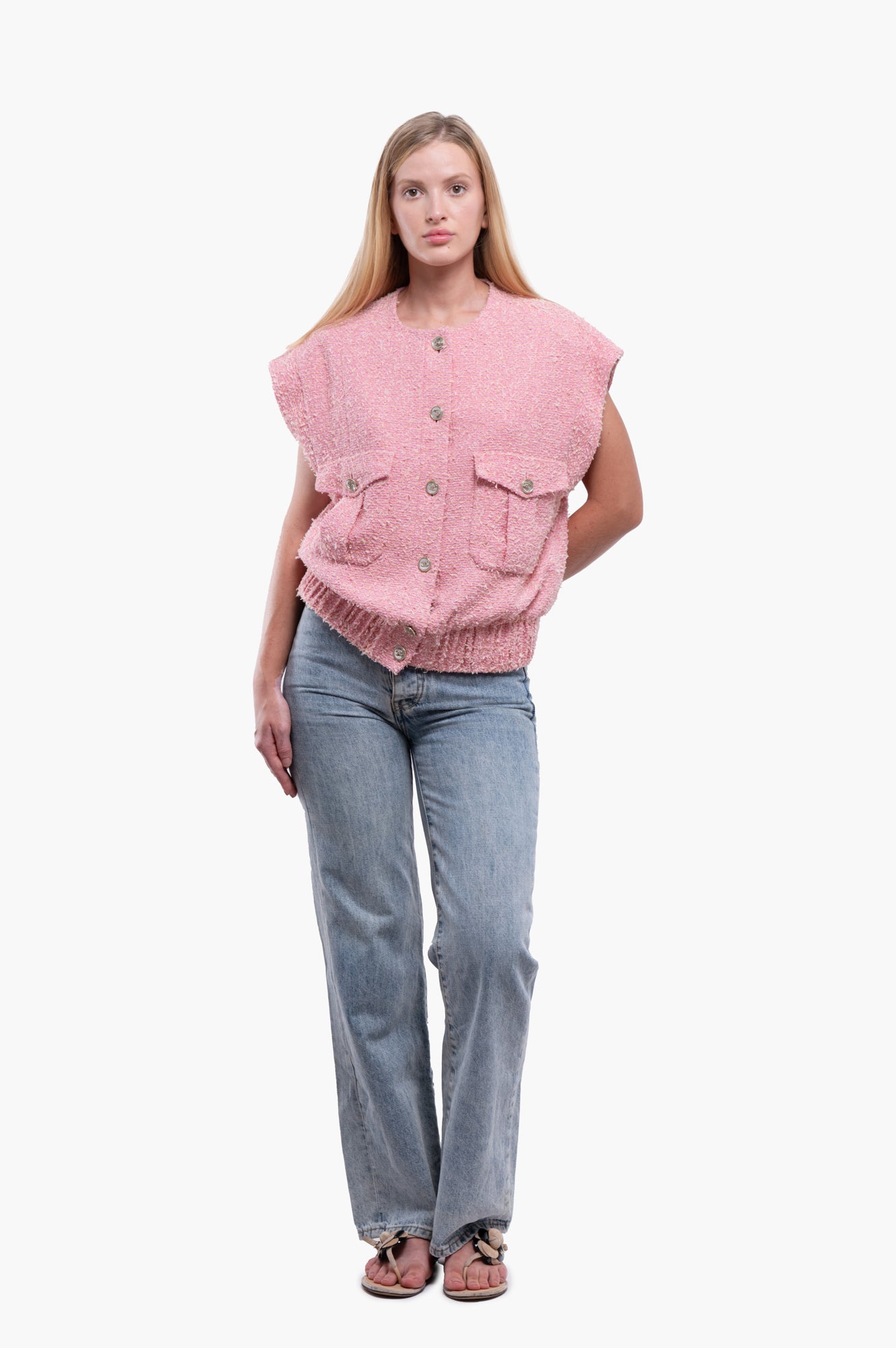 Chanel 2021S Pink Fantasy Tweed Vest Size 38/M