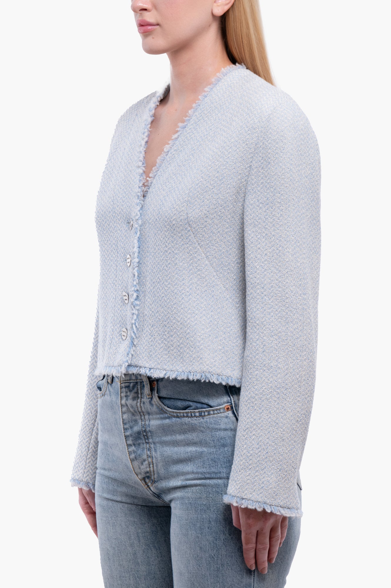 Chanel 2000 Light Blue Tweed Blazer Size 40