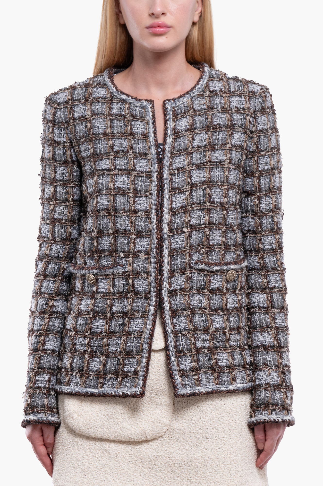 Chanel 2018 Tweed Collarless Jacket Size M/38