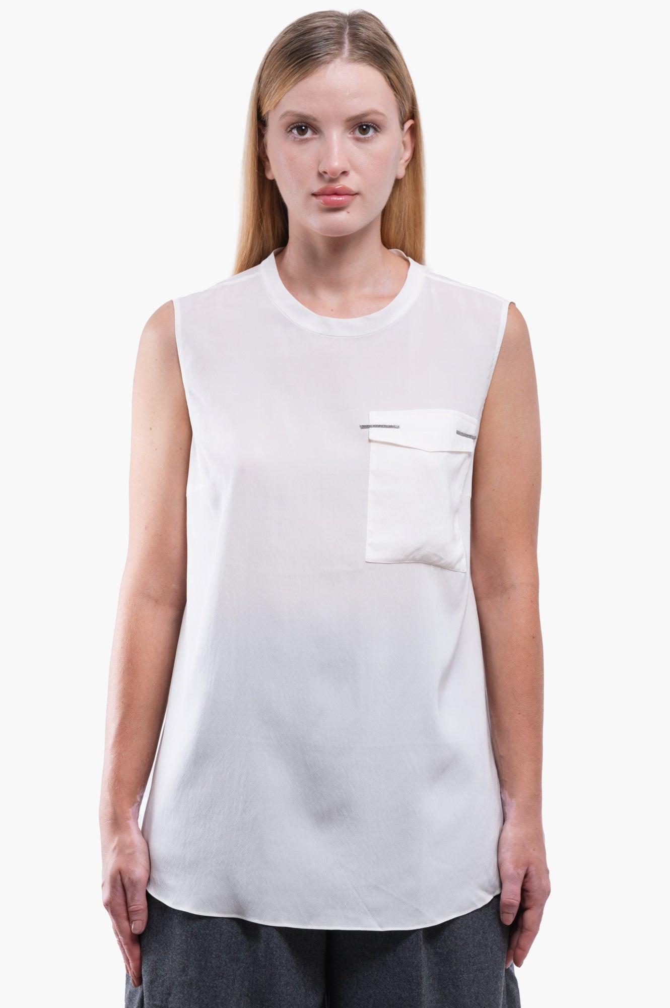 Brunello Cucinelli White Silk Tank Top Size M