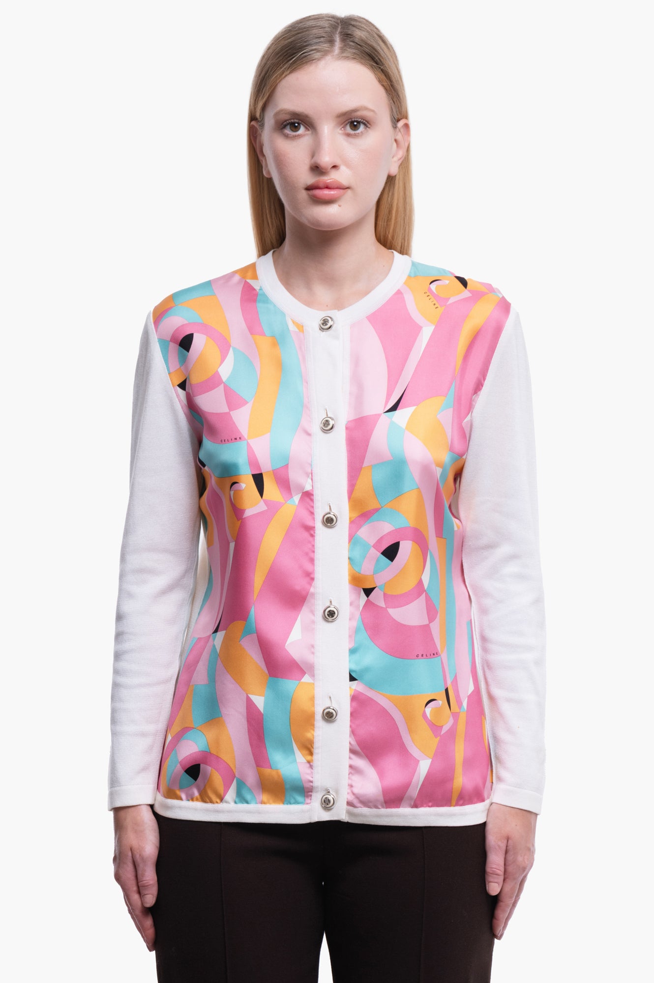 Celine Cream Printed Cardigan Size 38