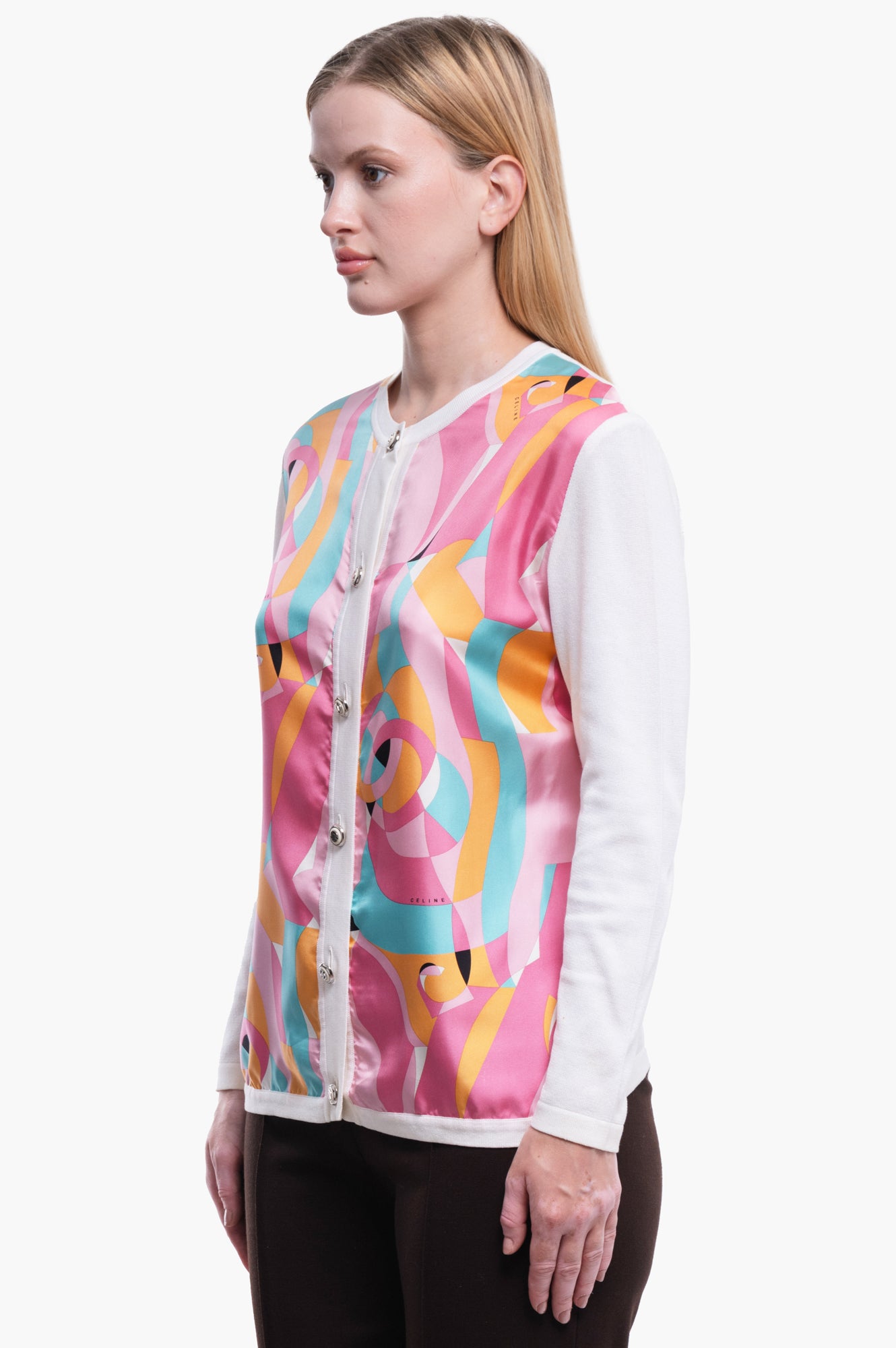 Celine Cream Printed Cardigan Size 38