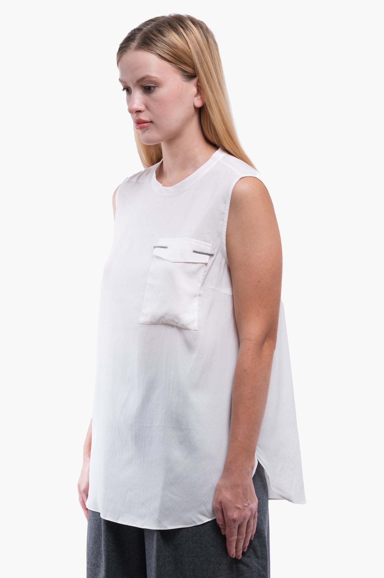 Brunello Cucinelli White Silk Tank Top Size M