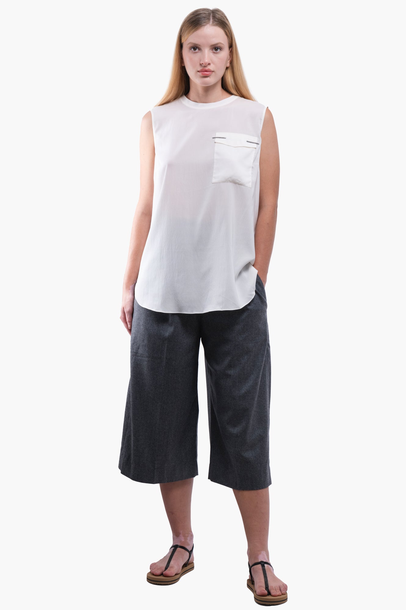 Brunello Cucinelli White Silk Tank Top Size M