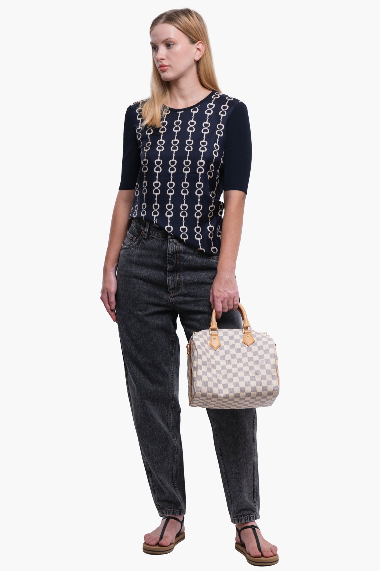 Louis Vuitton White Damier Azur Speedy 25 With Strap Bag