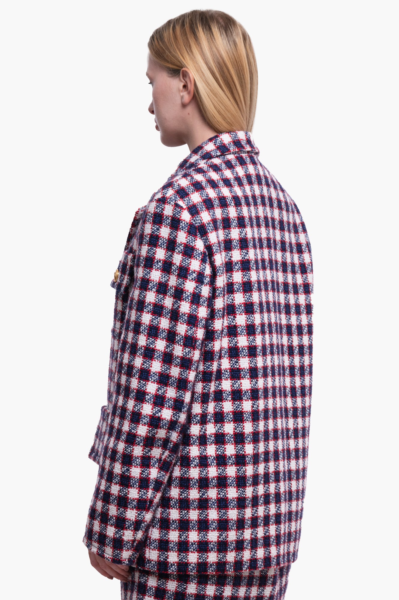 Gucci Tweed Blue/White/Red Plaid Jacket Size 40
