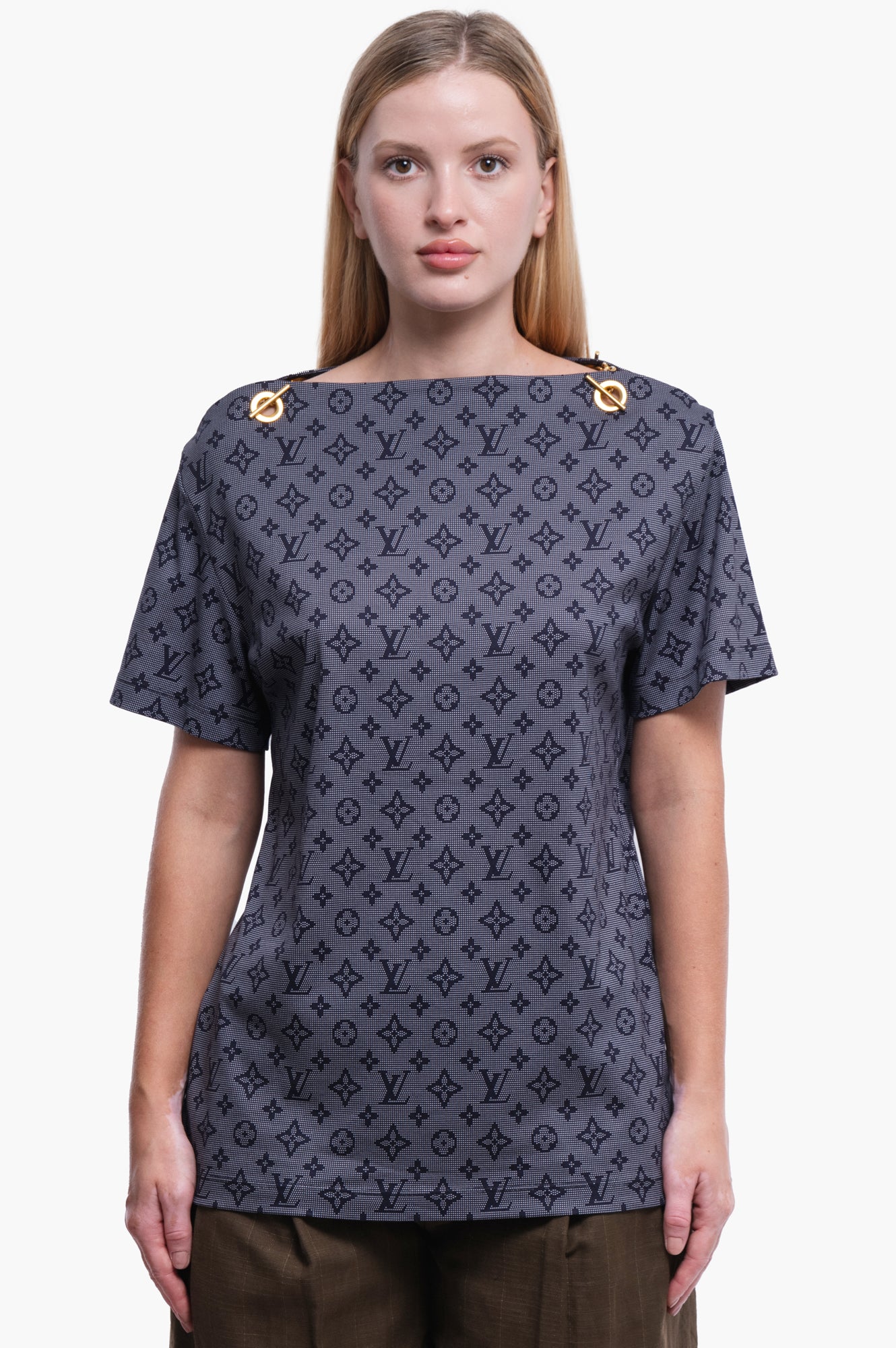 Louis Vuitton Navy Monogram Shirt With Chain Size M