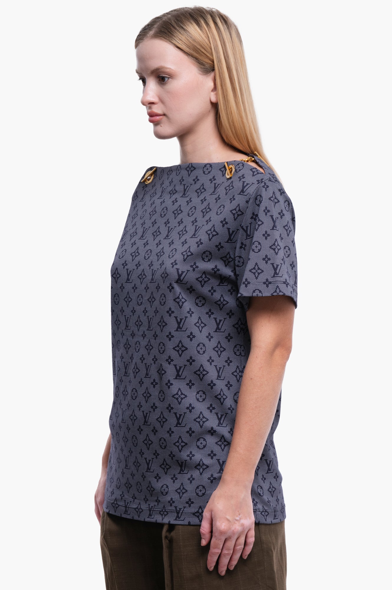 Louis Vuitton Navy Monogram Shirt With Chain Size M