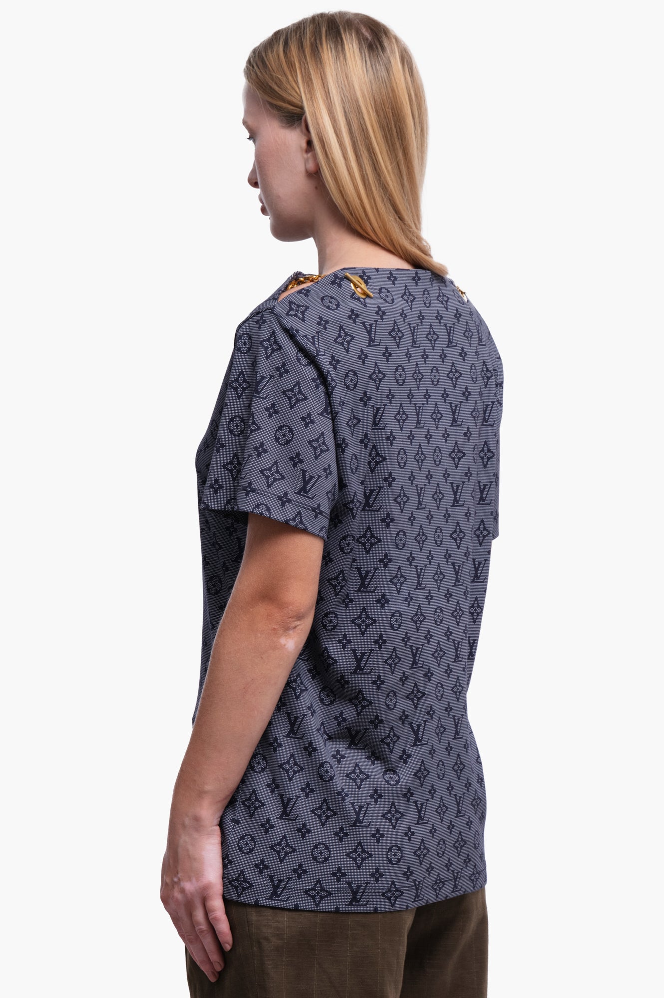 Louis Vuitton Navy Monogram Shirt With Chain Size M