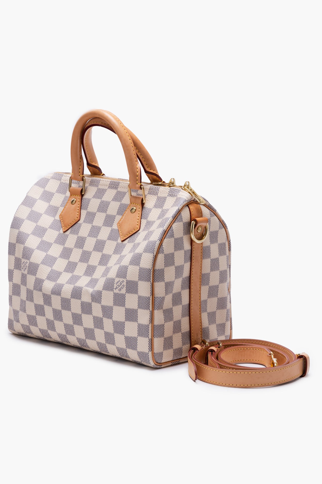 Louis Vuitton White Damier Azur Speedy 25 With Strap Bag