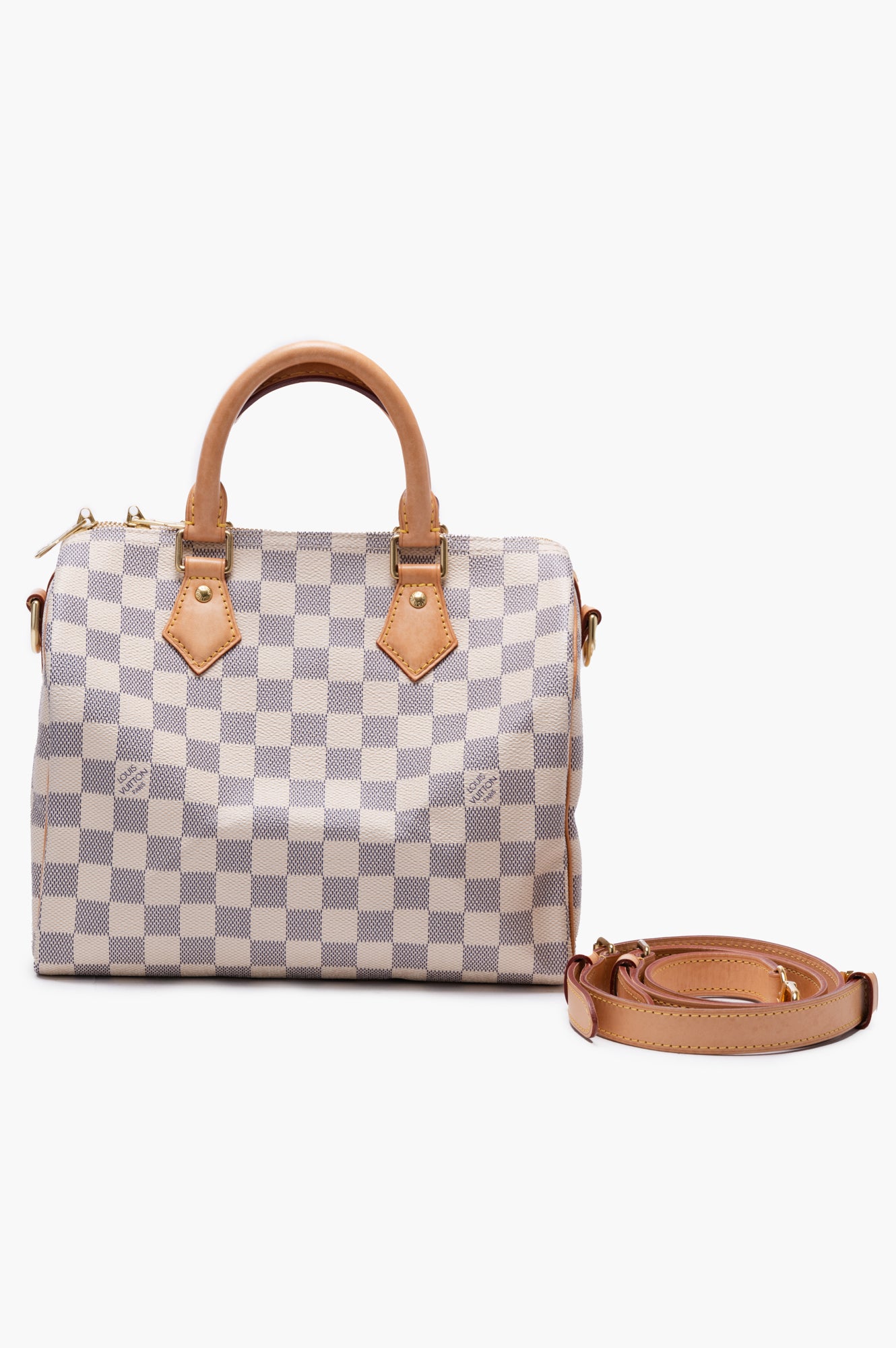 Louis Vuitton White Damier Azur Speedy 25 With Strap Bag