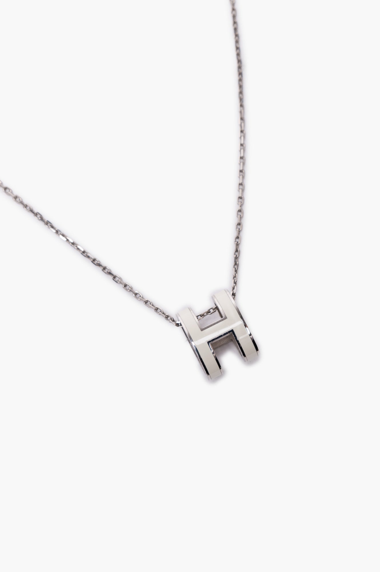 Hermes White/Silver Pop H Pendant Necklace