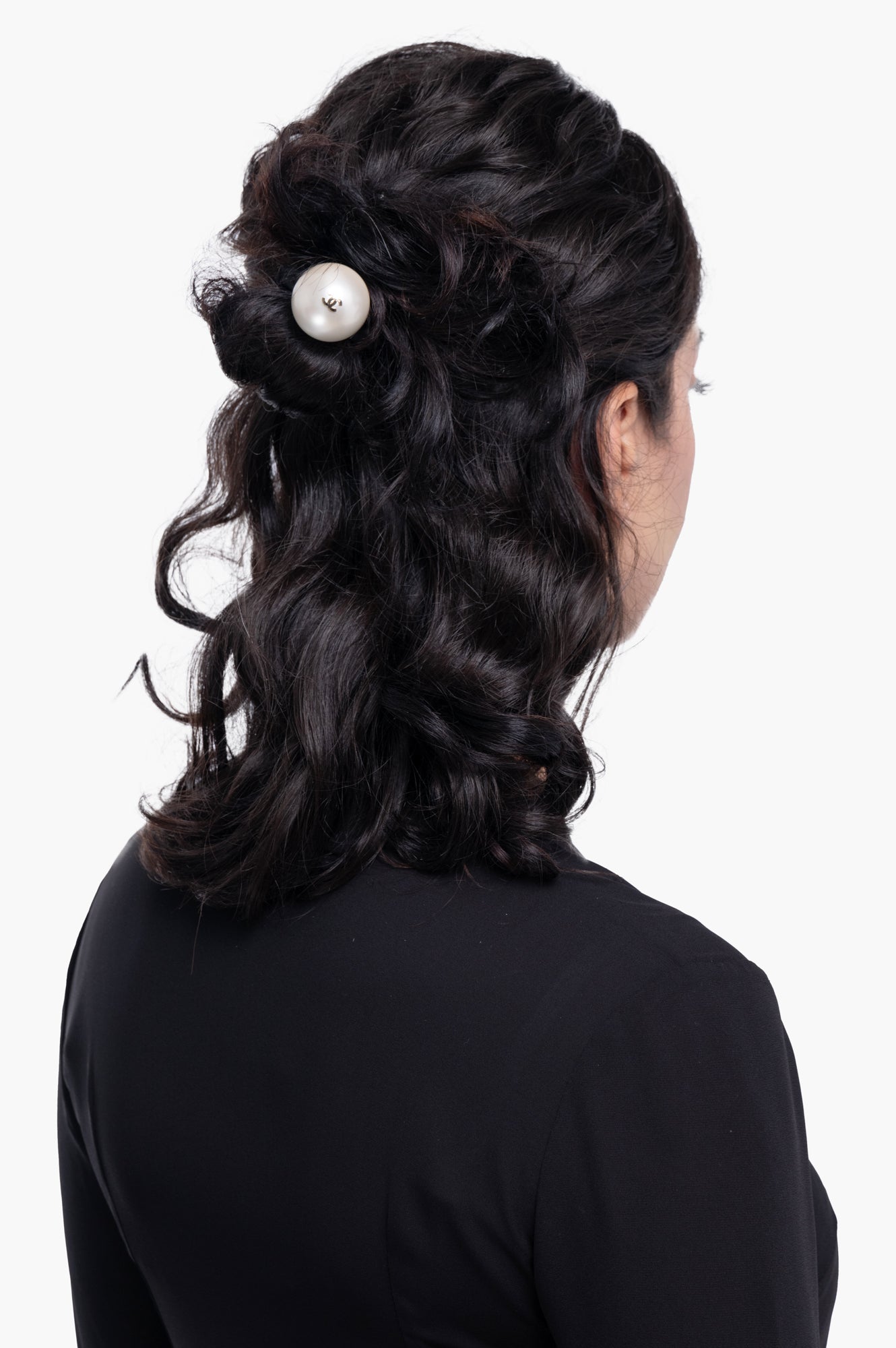 Chanel Black Elasticized Pearl Hair Tie
