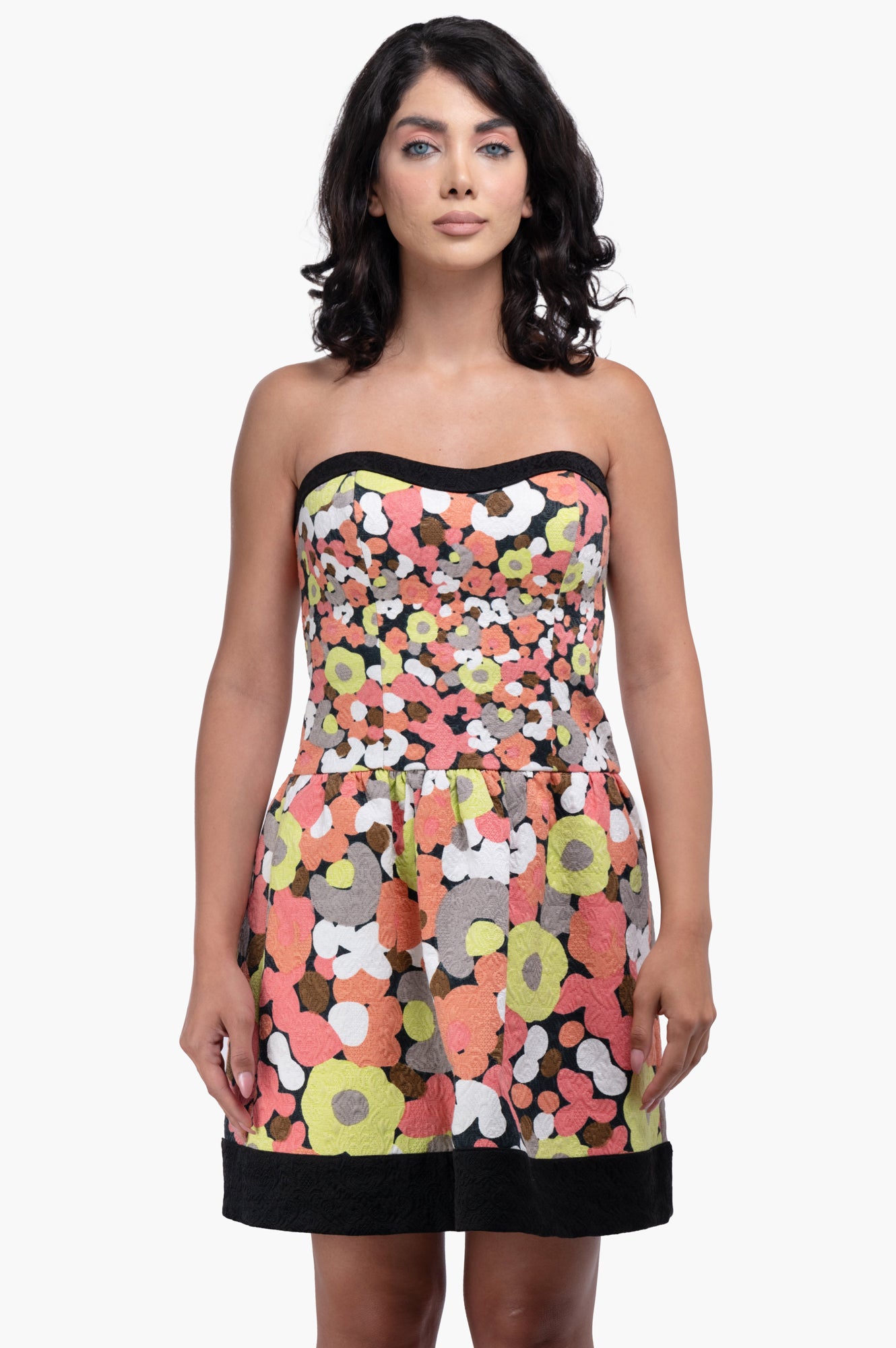 Oscar de la Renta Floral Dress With Black Trim Size M