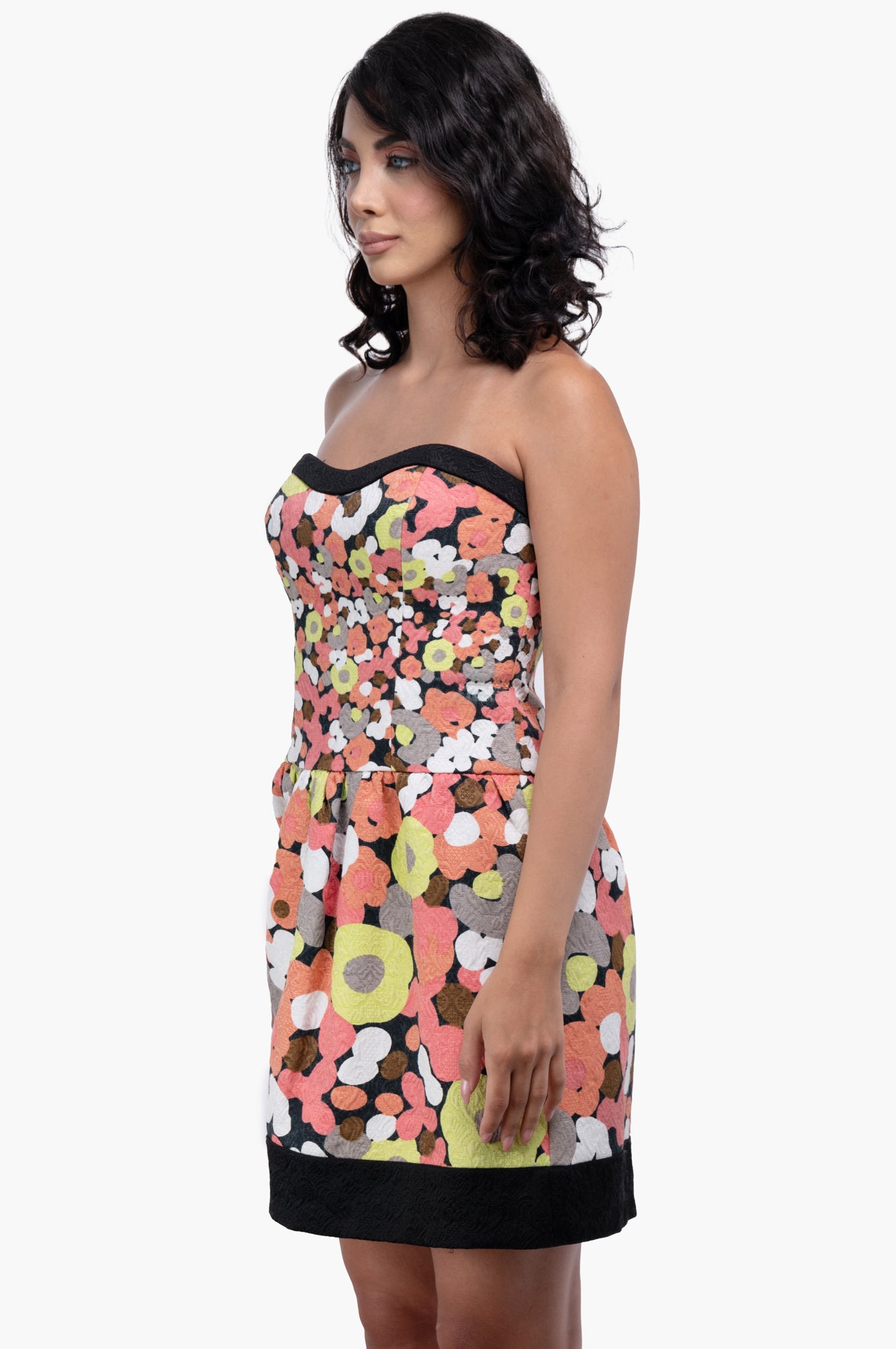 Oscar de la Renta Floral Dress With Black Trim Size M