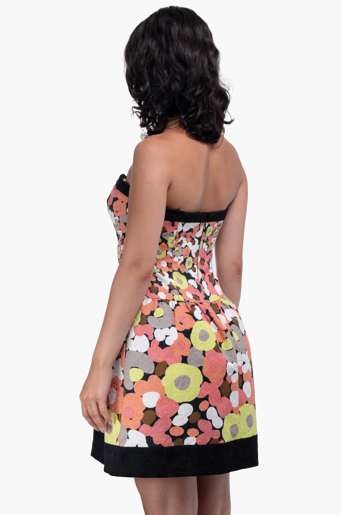 Oscar de la Renta Floral Dress With Black Trim Size M
