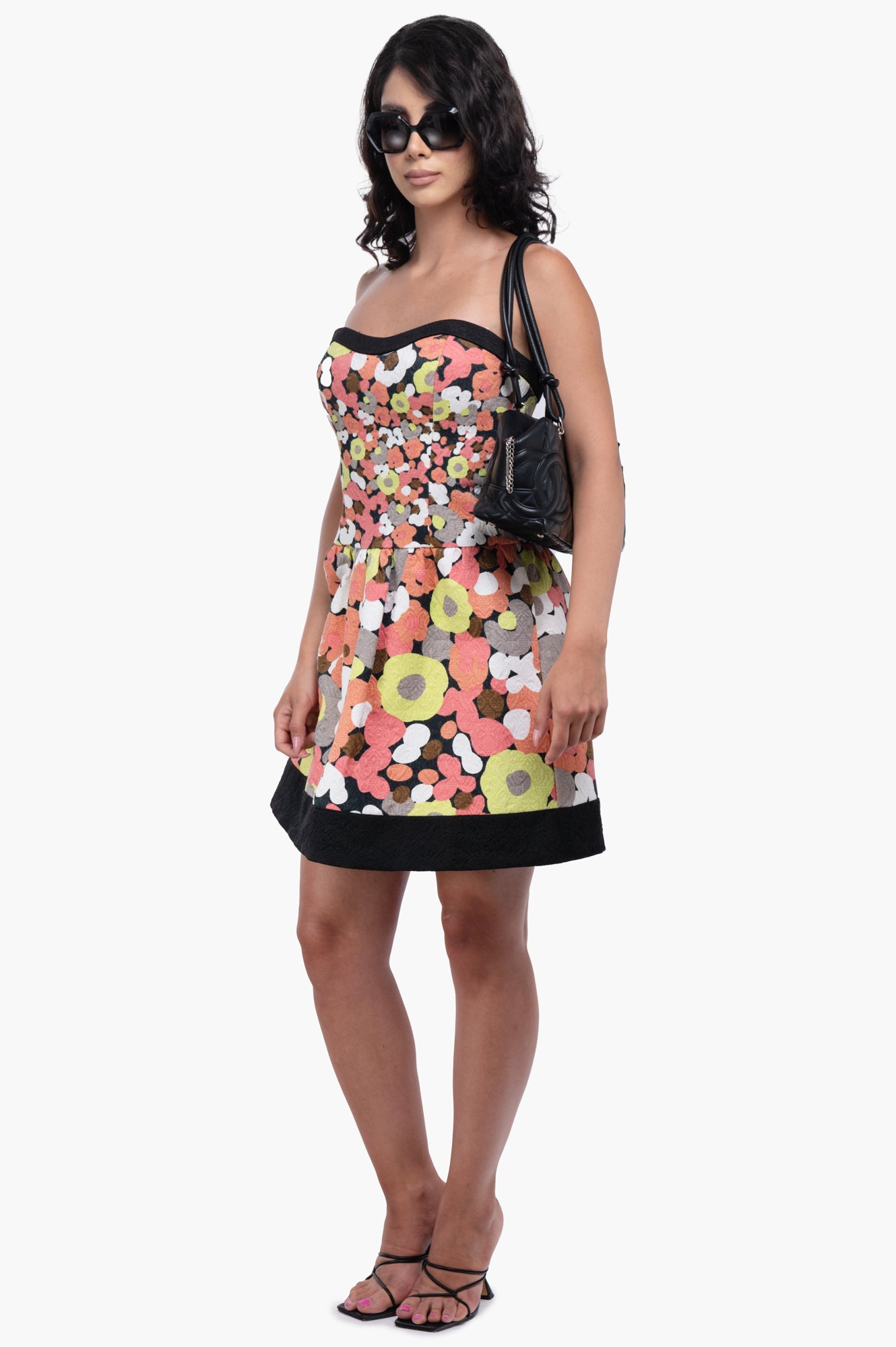 Oscar de la Renta Floral Dress With Black Trim Size M