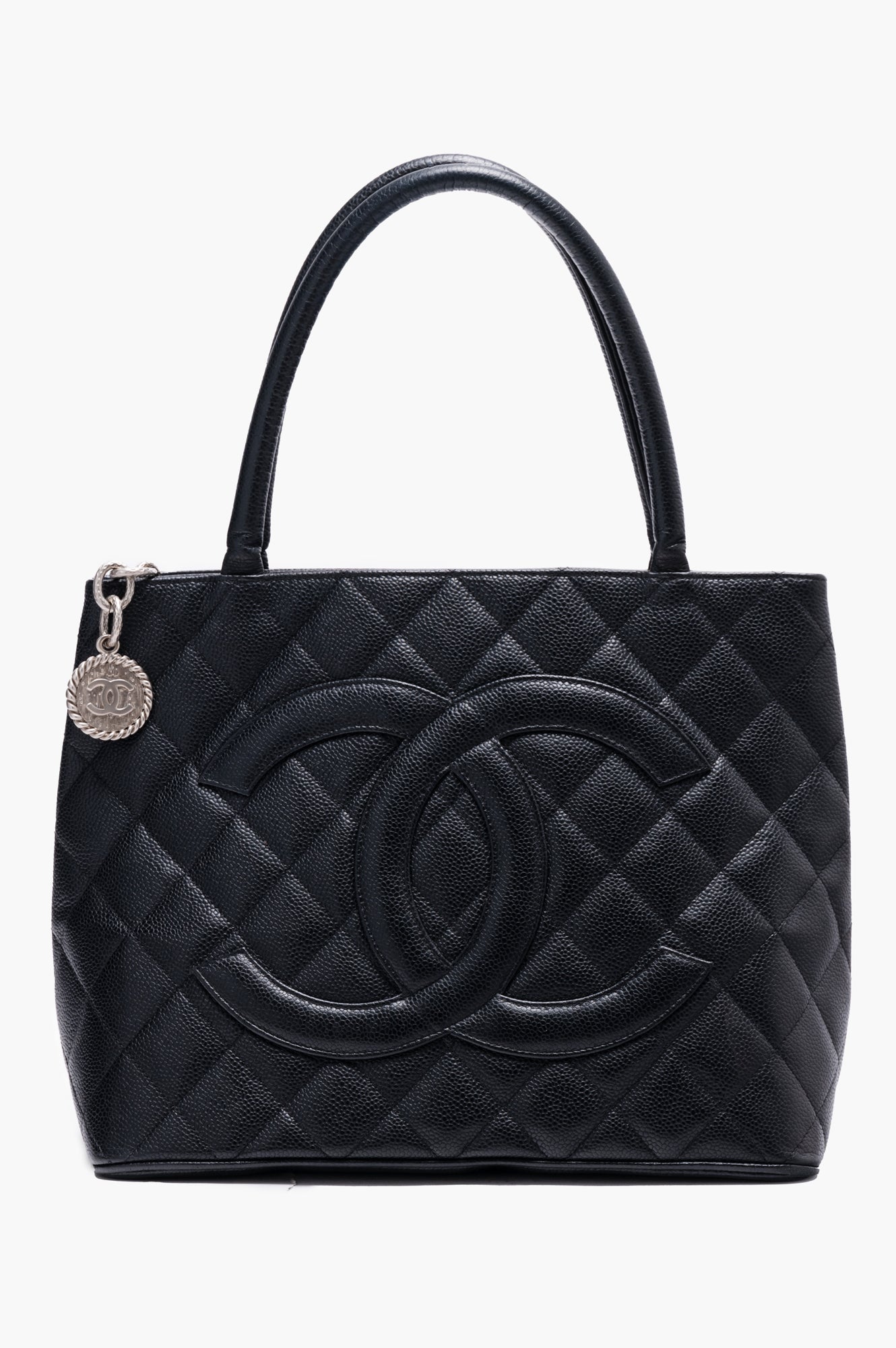 Chanel Black Medallion Caviar Leather Tote