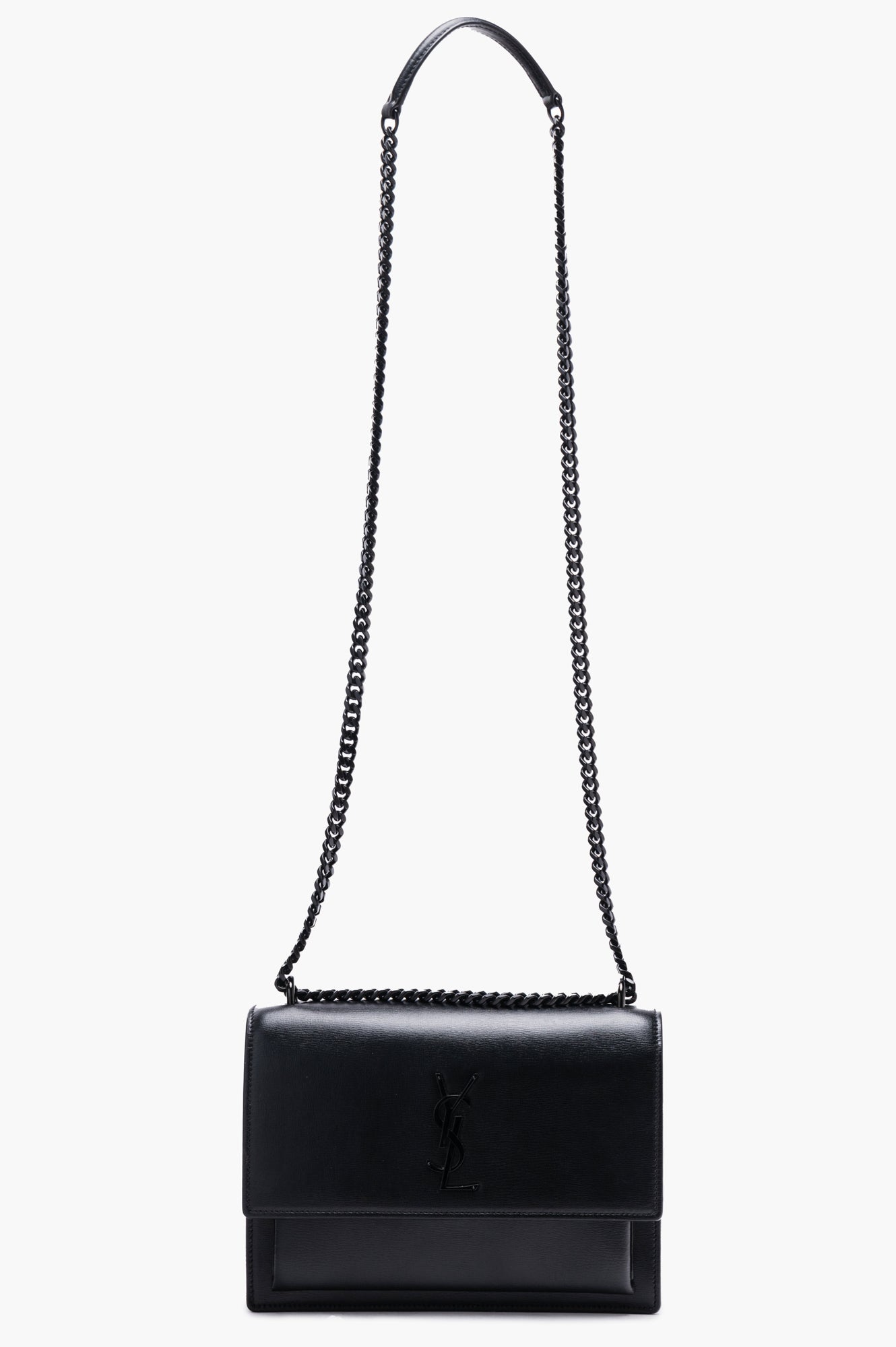 Saint Laurent Black Soft Calfskin Sunset Crossbody Chain Bag