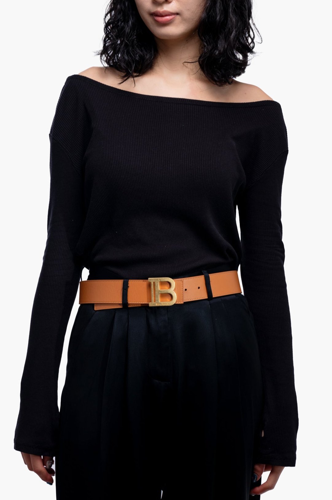 Balmain Brown Logo-Plaque Leather Belt Size 75